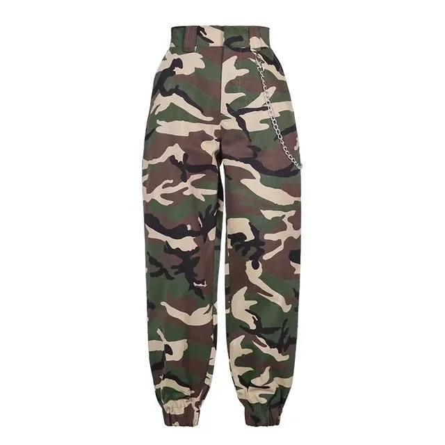 2018 Fashion Chain Military Camouflage pants women Army black high waist loose Camo Pants Trousers Street Jogger sweatpants