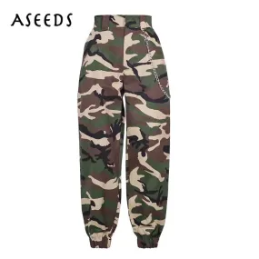 2018 Fashion Chain Military Camouflage pants women Army black high waist loose Camo Pants Trousers Street Jogger sweatpants