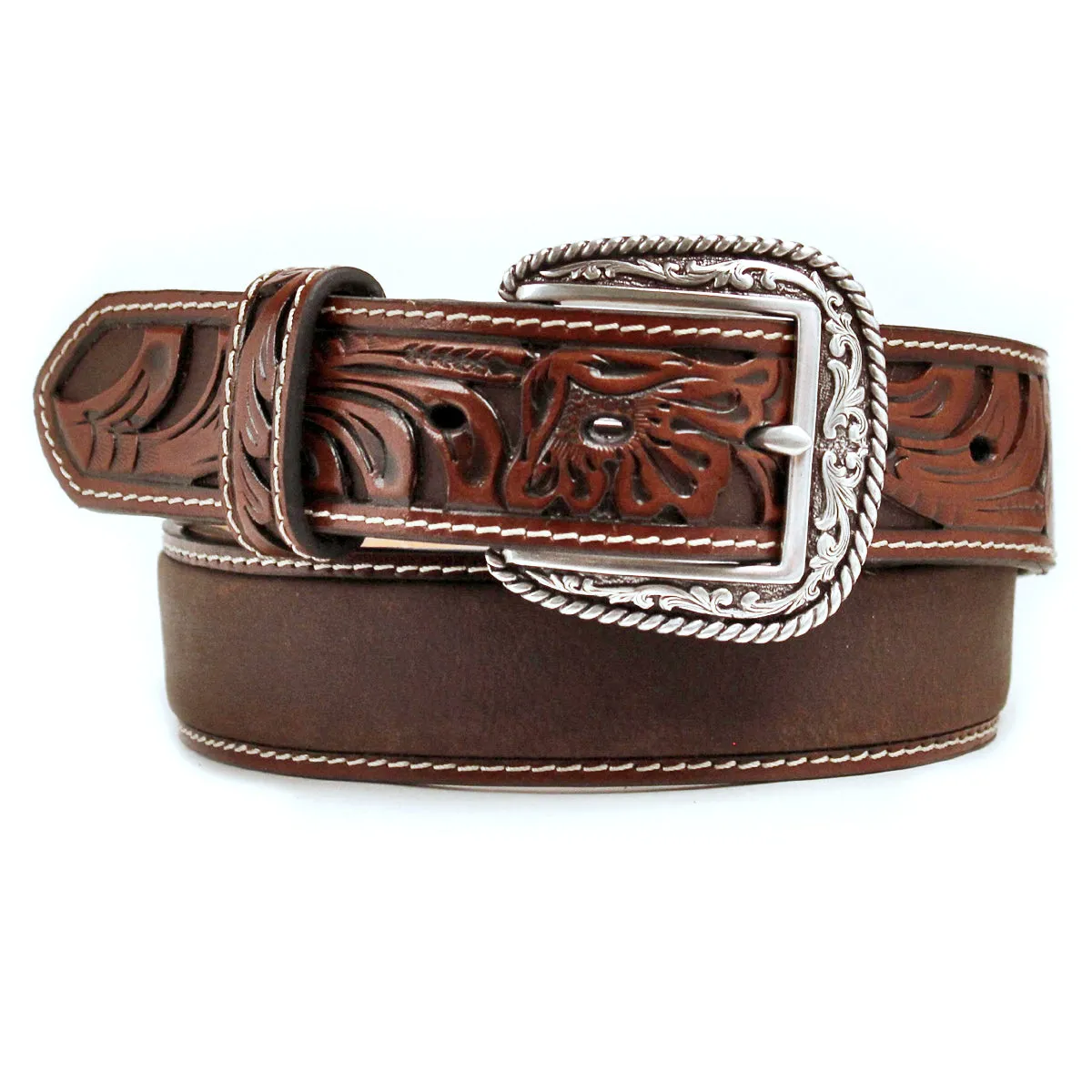 A1017008 Western Tooled Dark Brown Belt