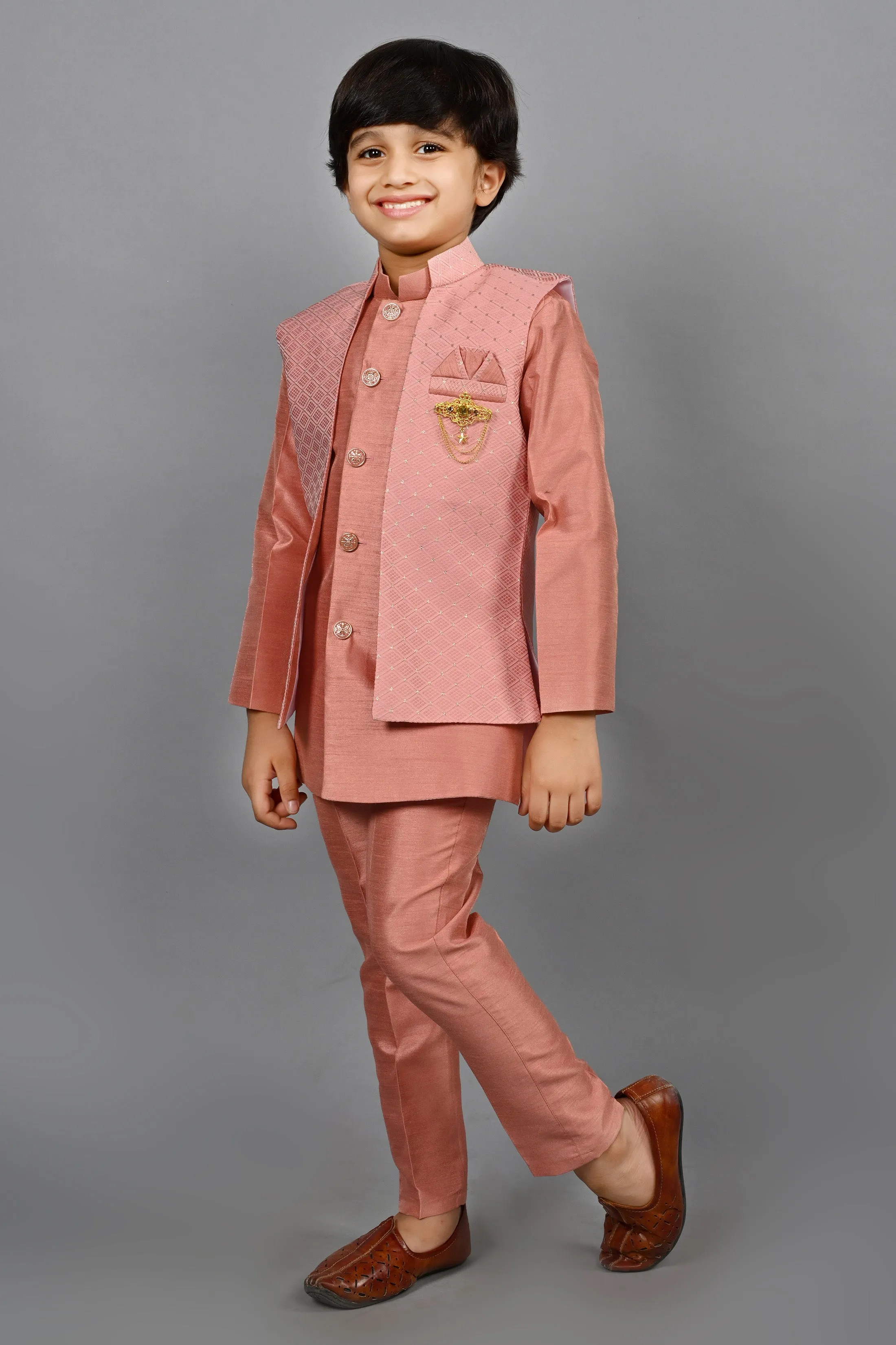 Ahhaaaa Kids Bollywood Style Print Indo-Western Sherwani Set For Boys