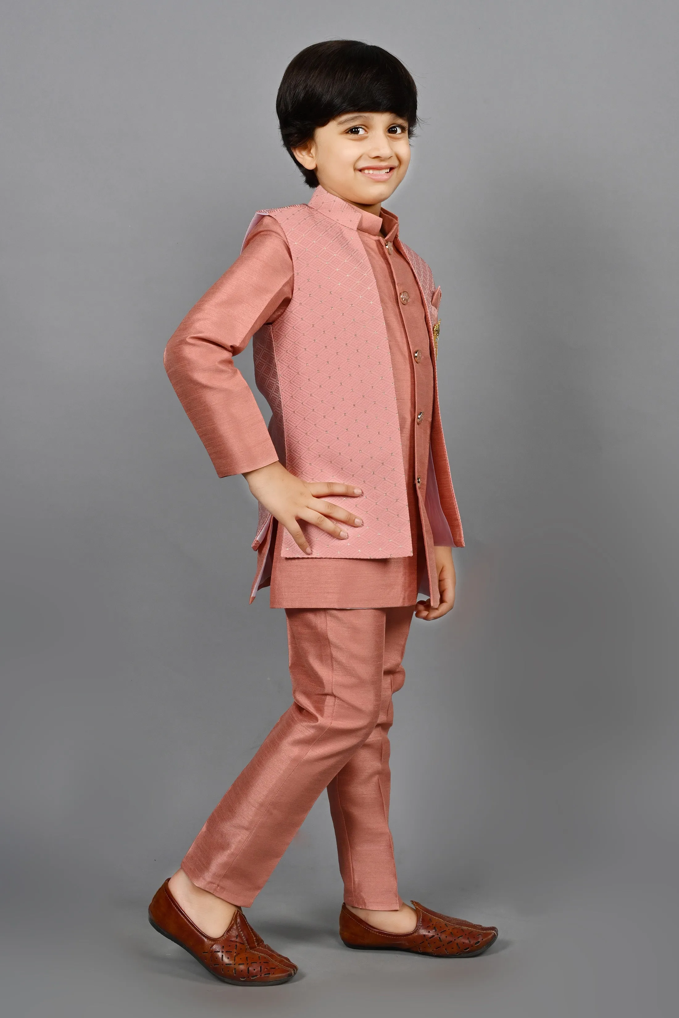 Ahhaaaa Kids Bollywood Style Print Indo-Western Sherwani Set For Boys