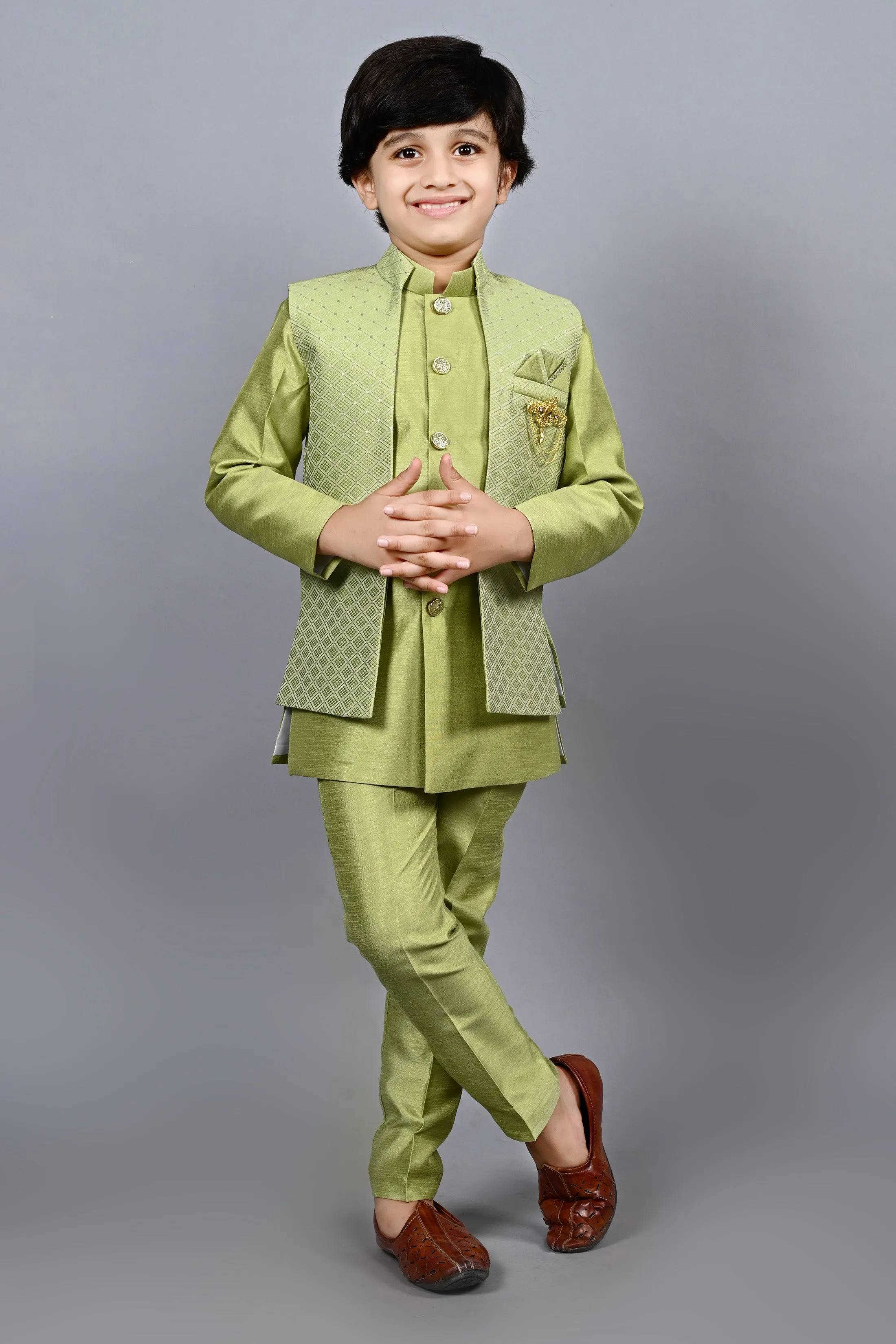 Ahhaaaa Kids Bollywood Style Print Indo-Western Sherwani Set For Boys