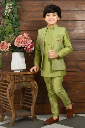 Ahhaaaa Kids Bollywood Style Print Indo-Western Sherwani Set For Boys