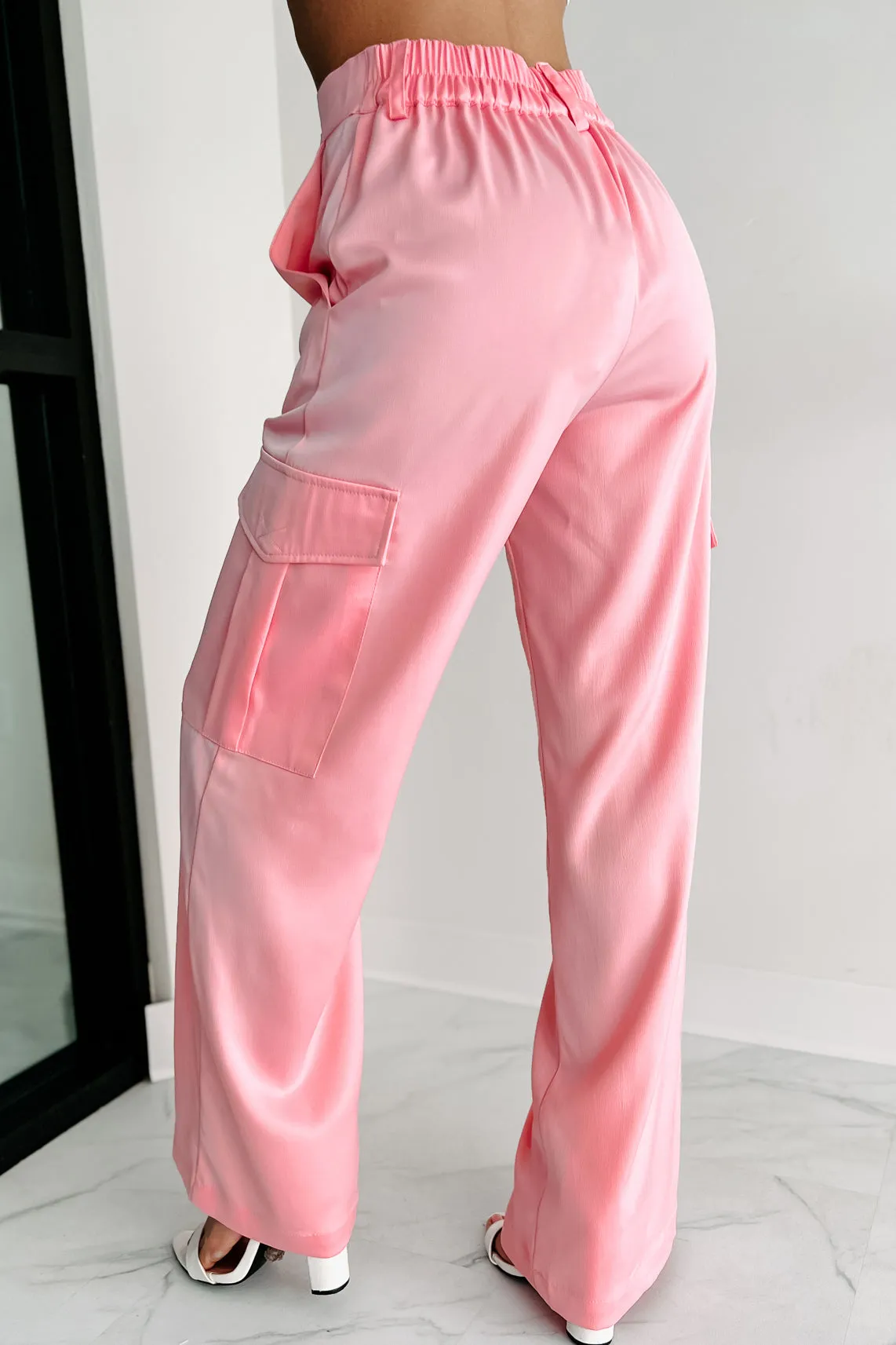 Always Around Satin Cargo Pants (Pink)