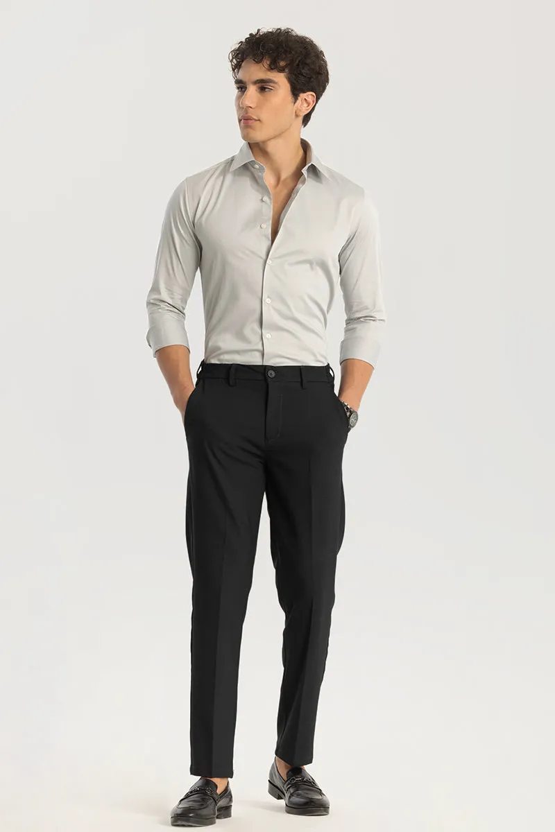 Ash Black Plain Slim Fit Trousers