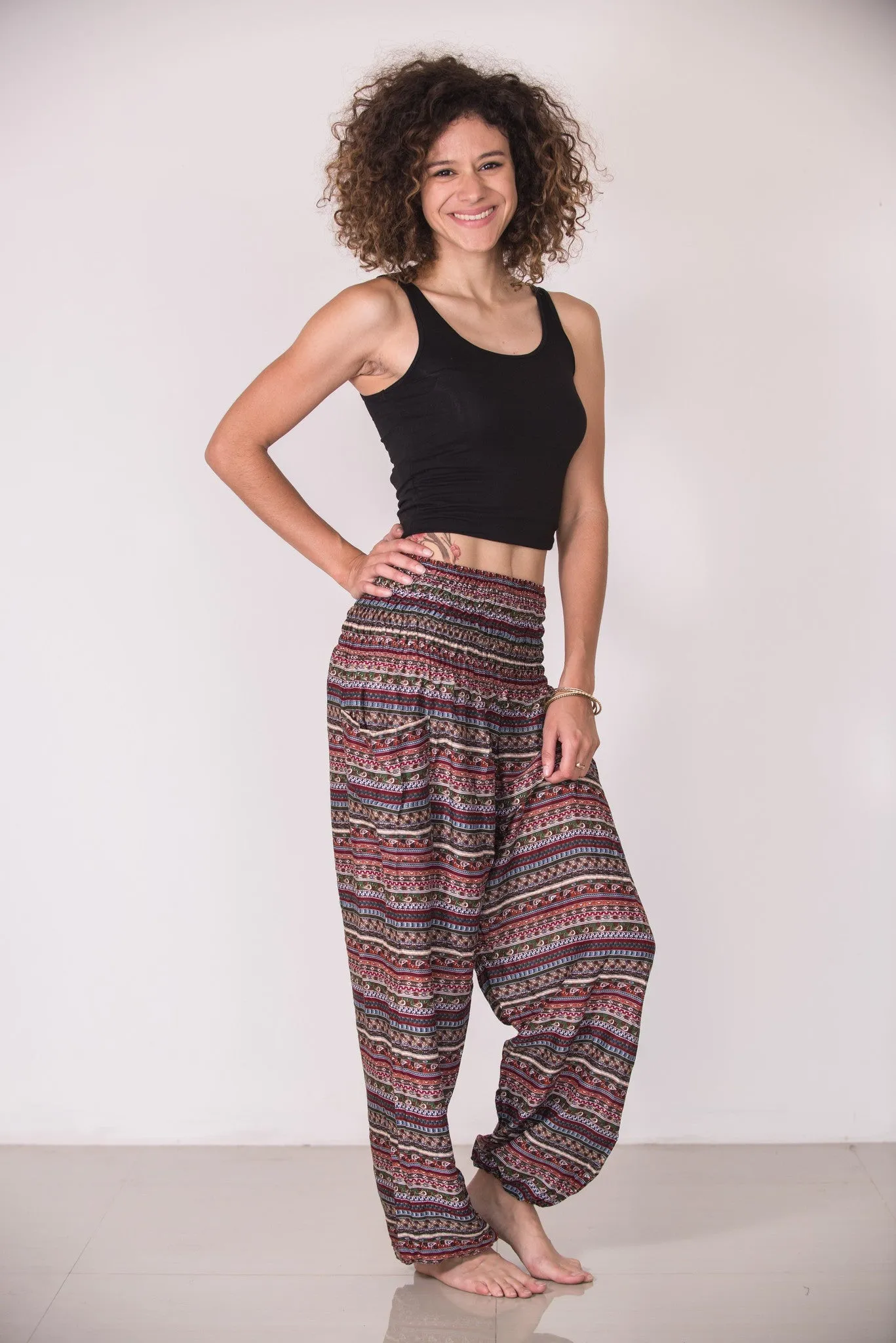 Aztec Stripes Women's Harem Pants in Wine