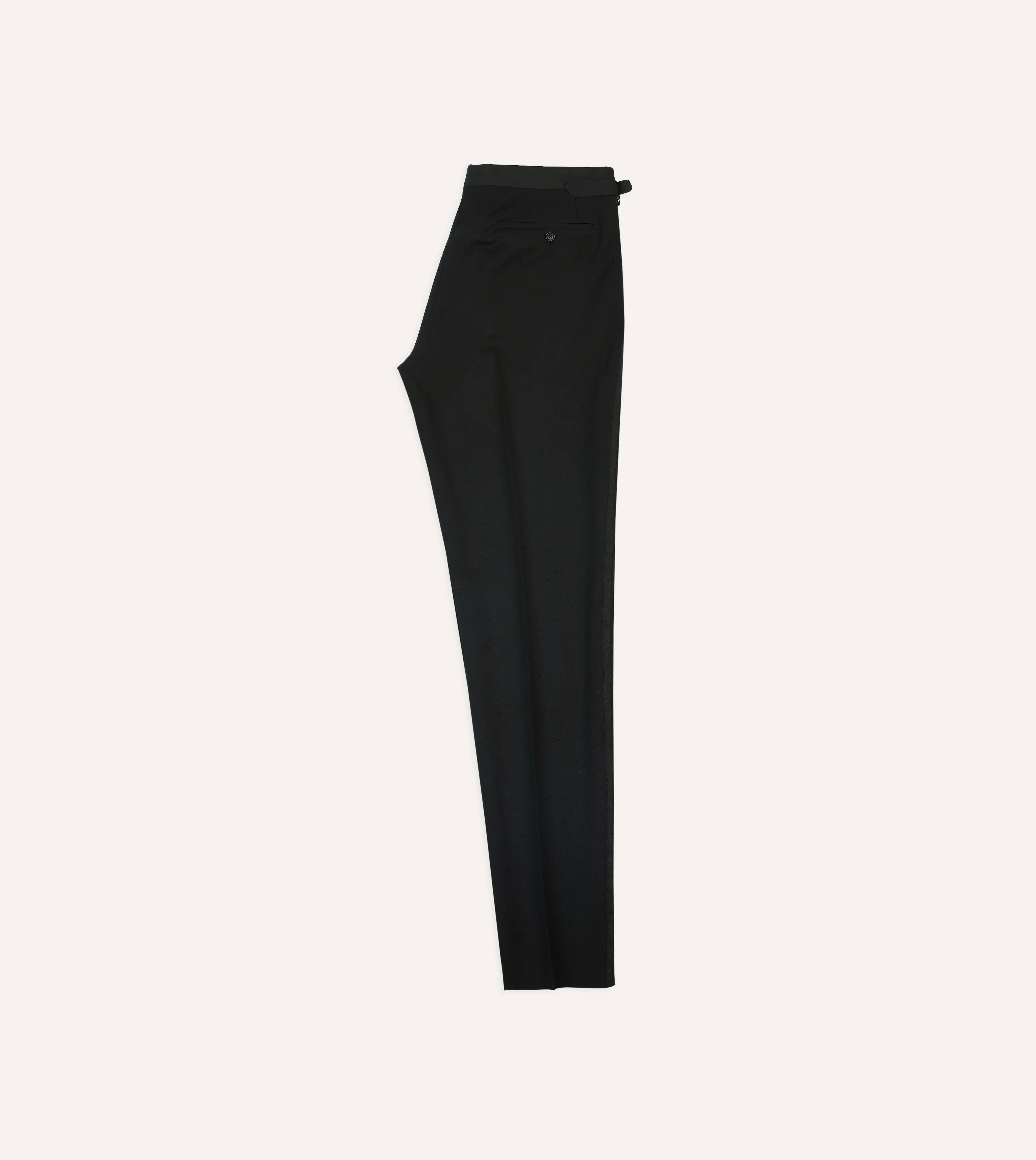 Black Barathea Wool Single Pleat Dinner Trousers