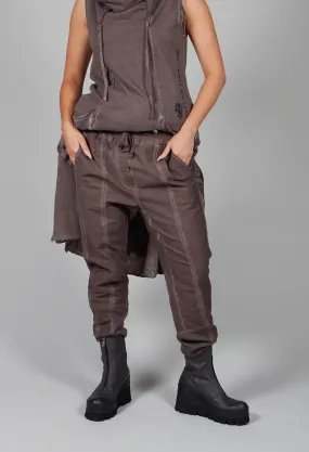 Black Cotton Trousers with Elasticated Waist in Taupe Cloud