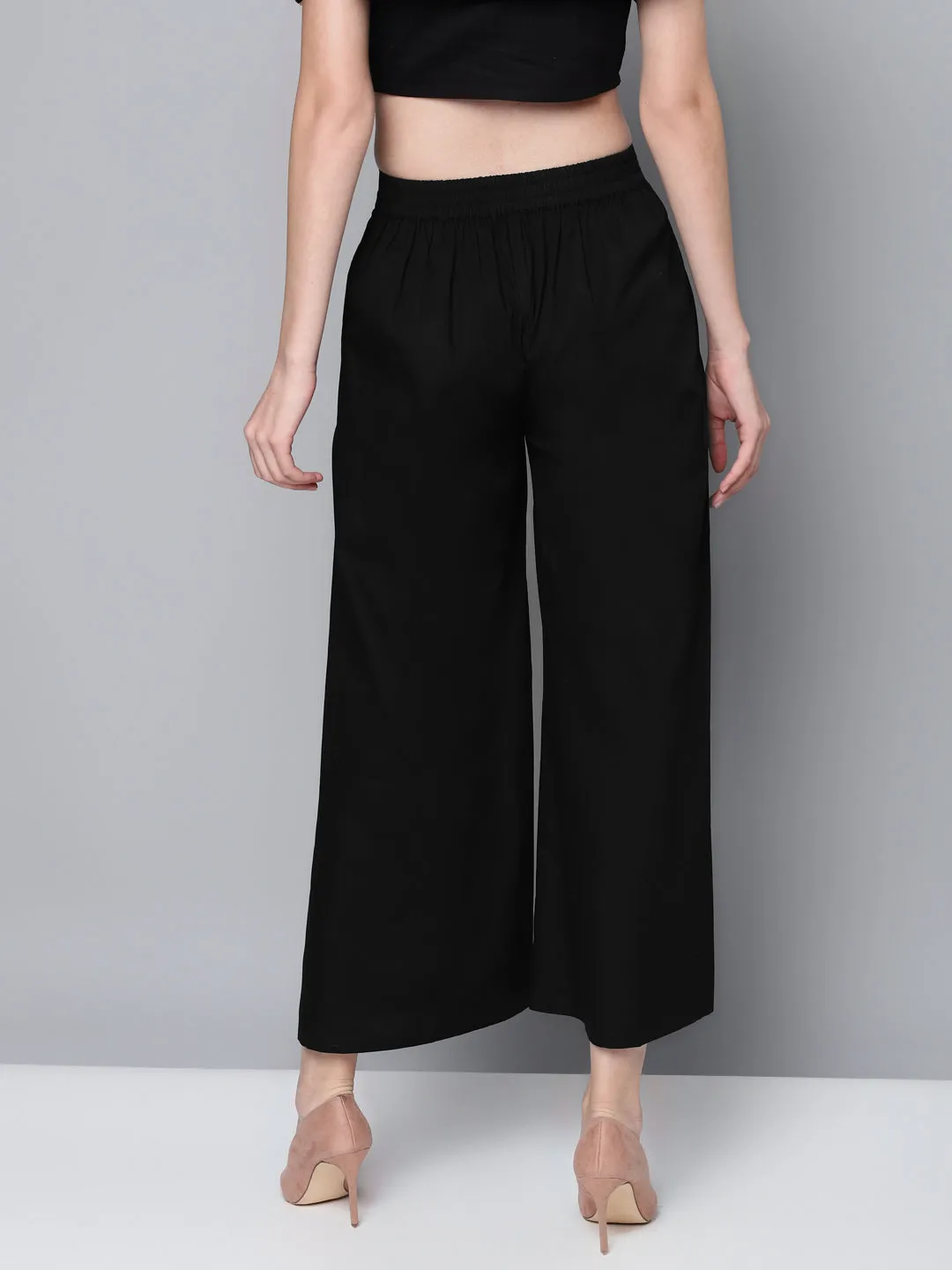 Black Poplin Wide Leg Pants