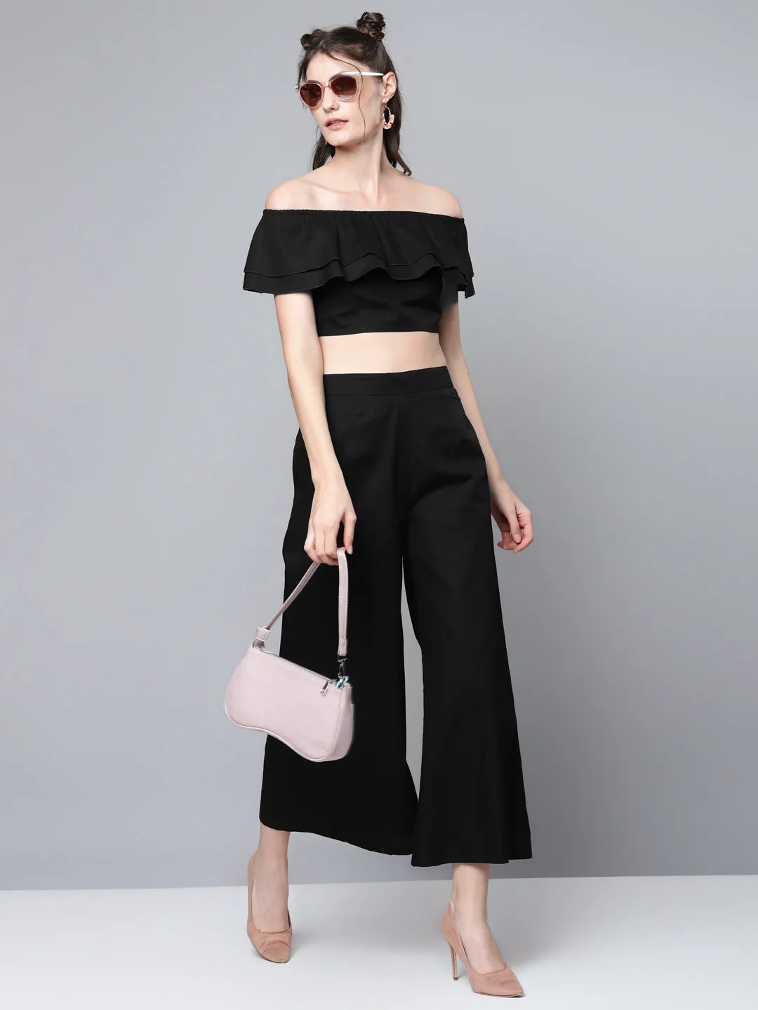 Black Poplin Wide Leg Pants