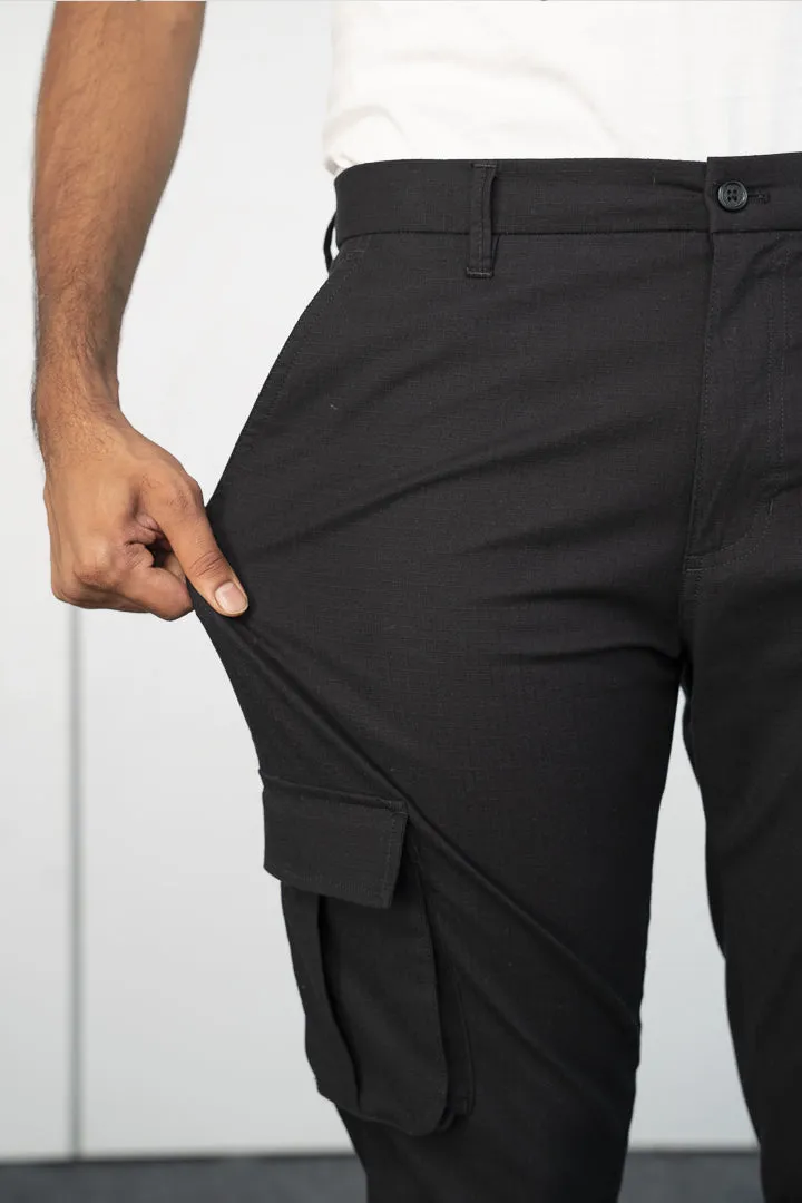 Black Ripstop Textured Cargo Pants