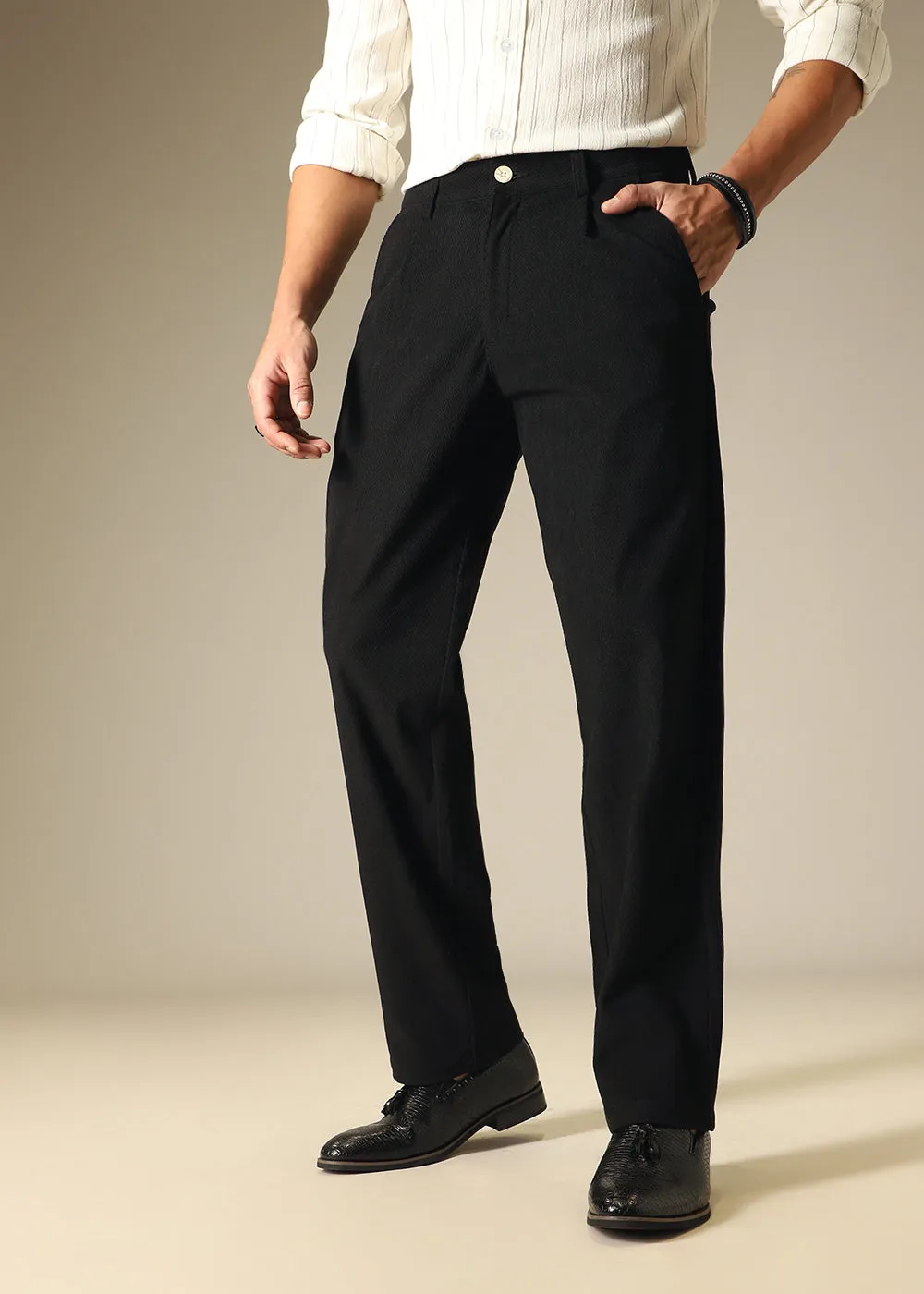 Black Textured Corduroy Pant