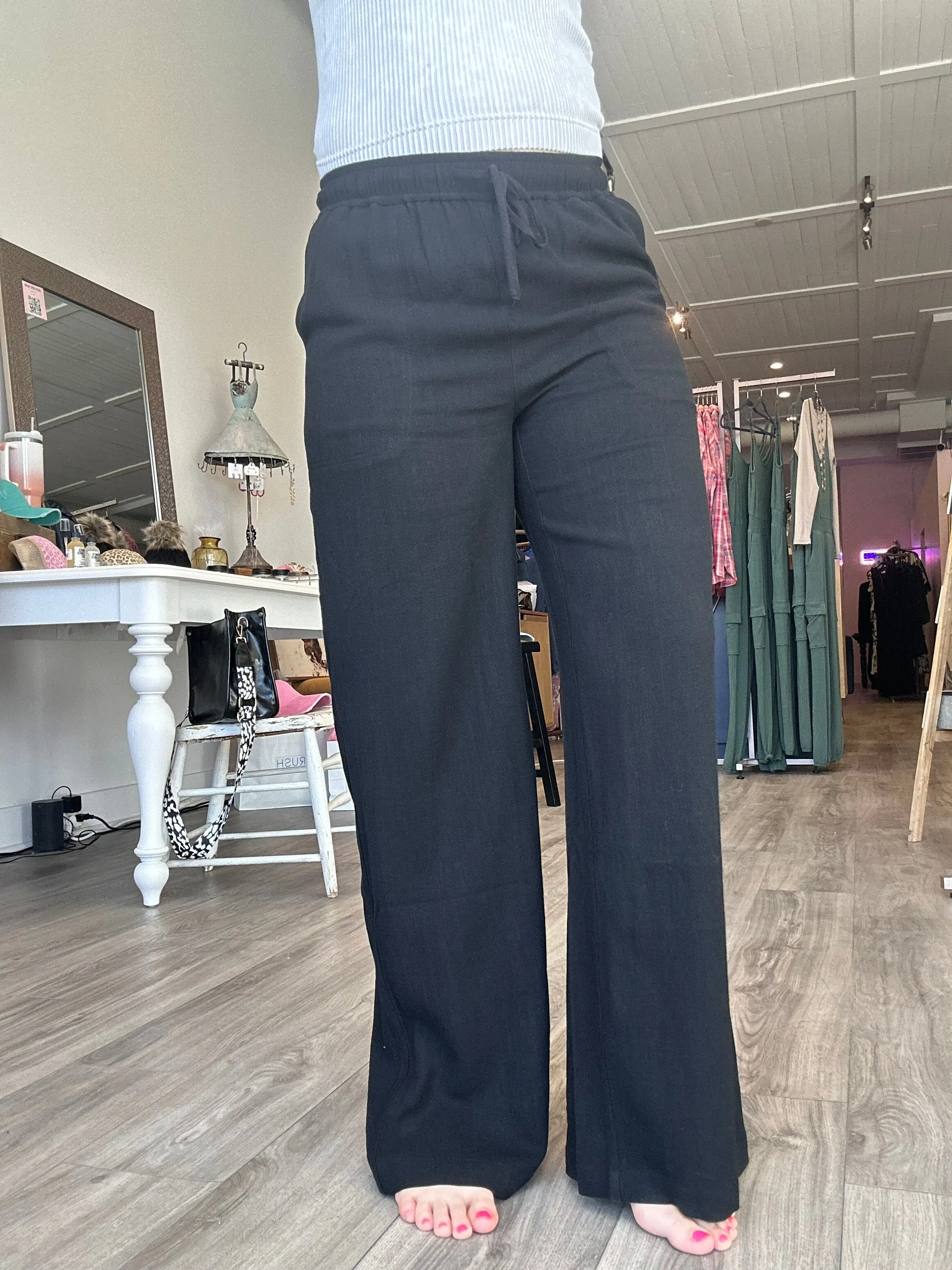 Black Wide Leg Linen Pants