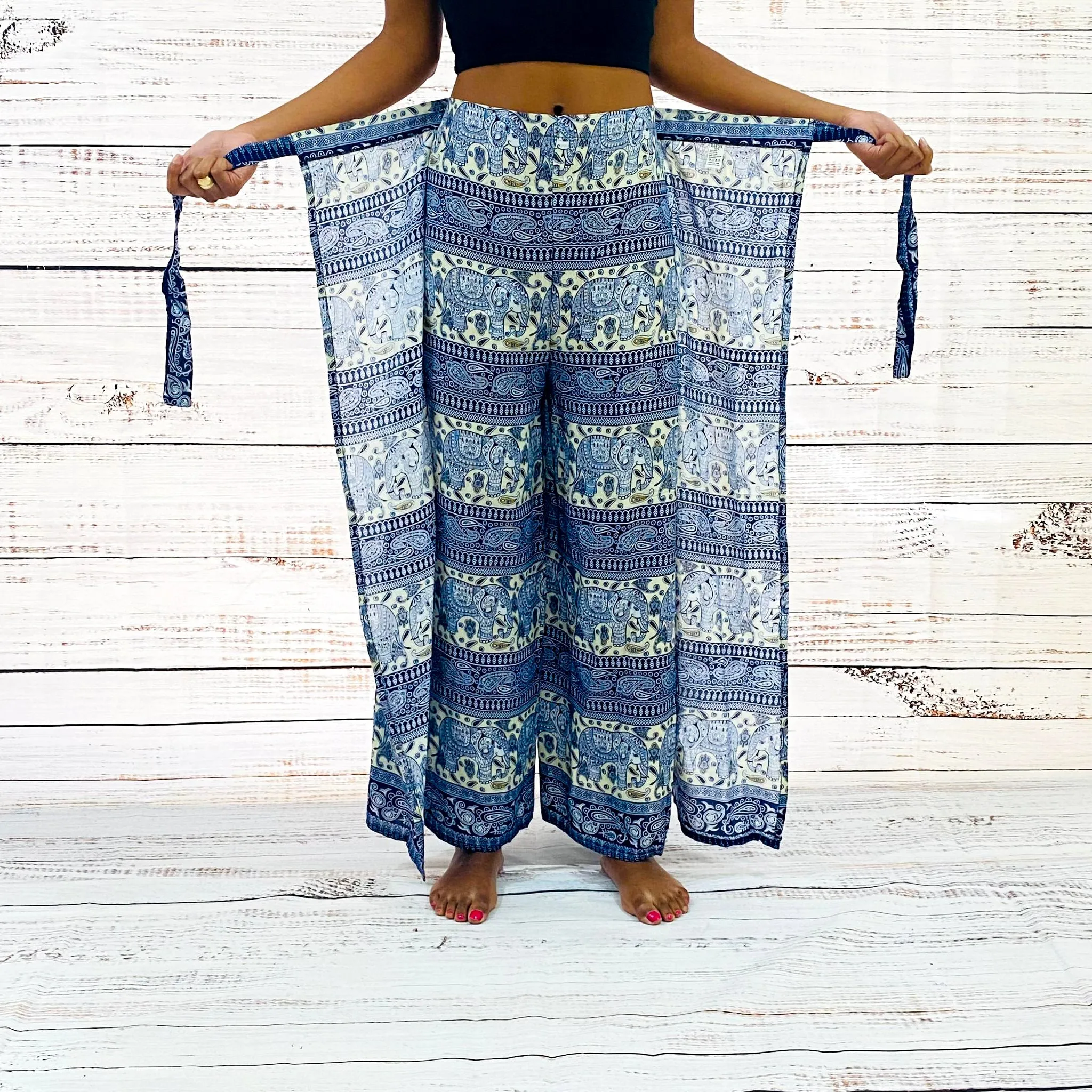 Bohemian Wide Leg Slit Tie Pants