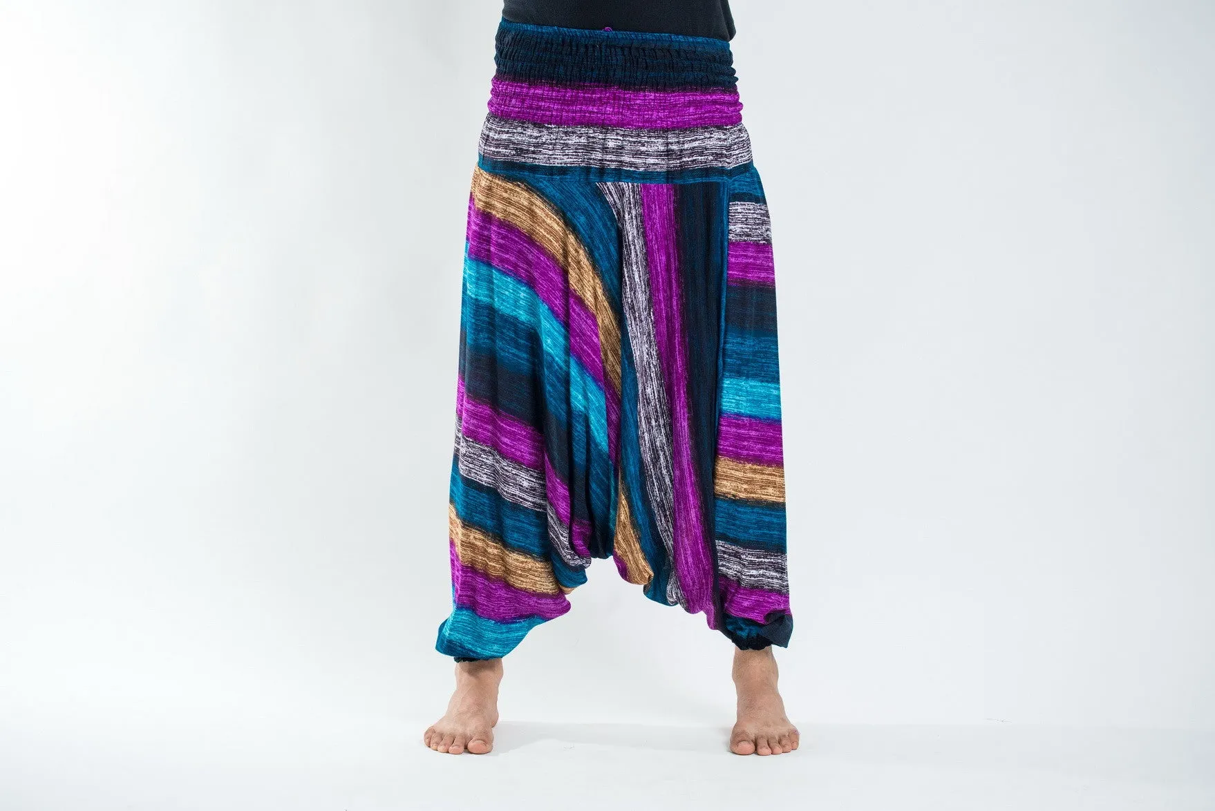 Boho Striped Drop Crotch Men's Harem Pants in Blue