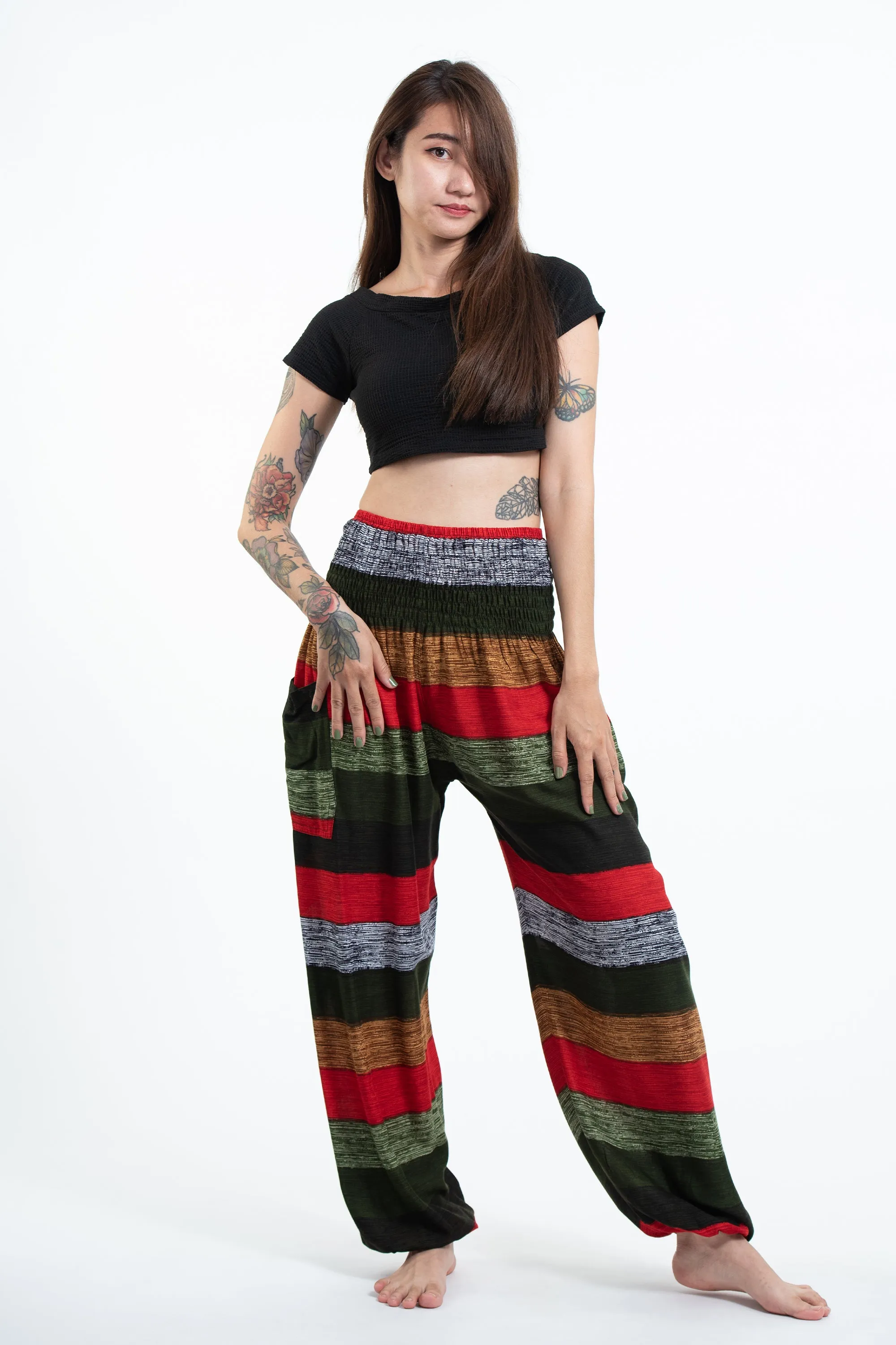 Boho Striped Women's Harem Pants in Green