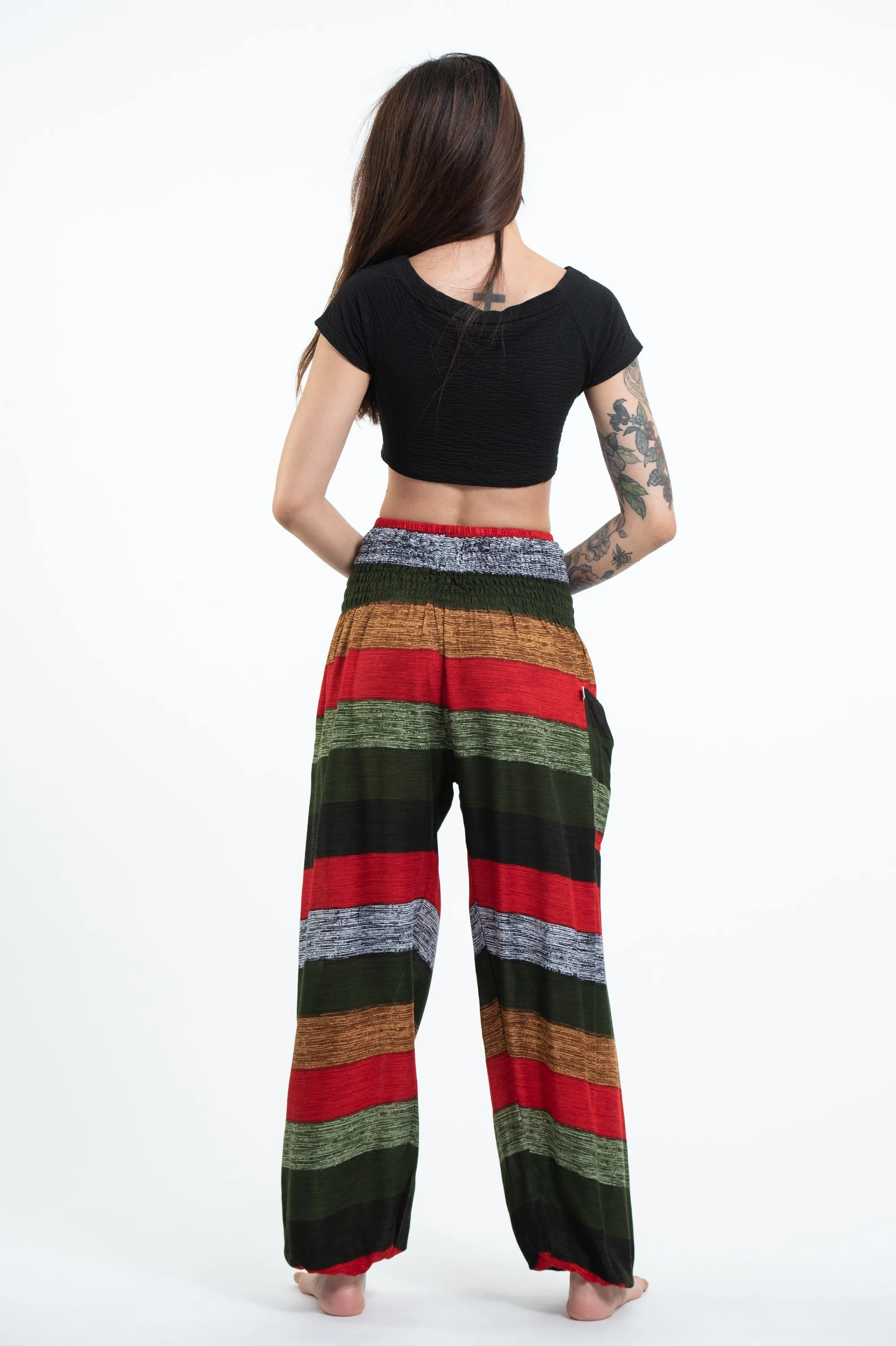 Boho Striped Women's Harem Pants in Green