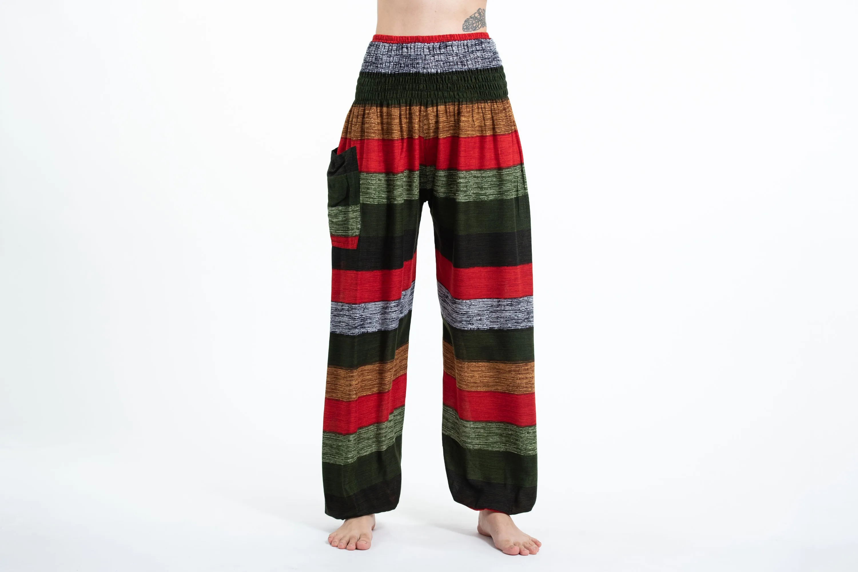 Boho Striped Women's Harem Pants in Green