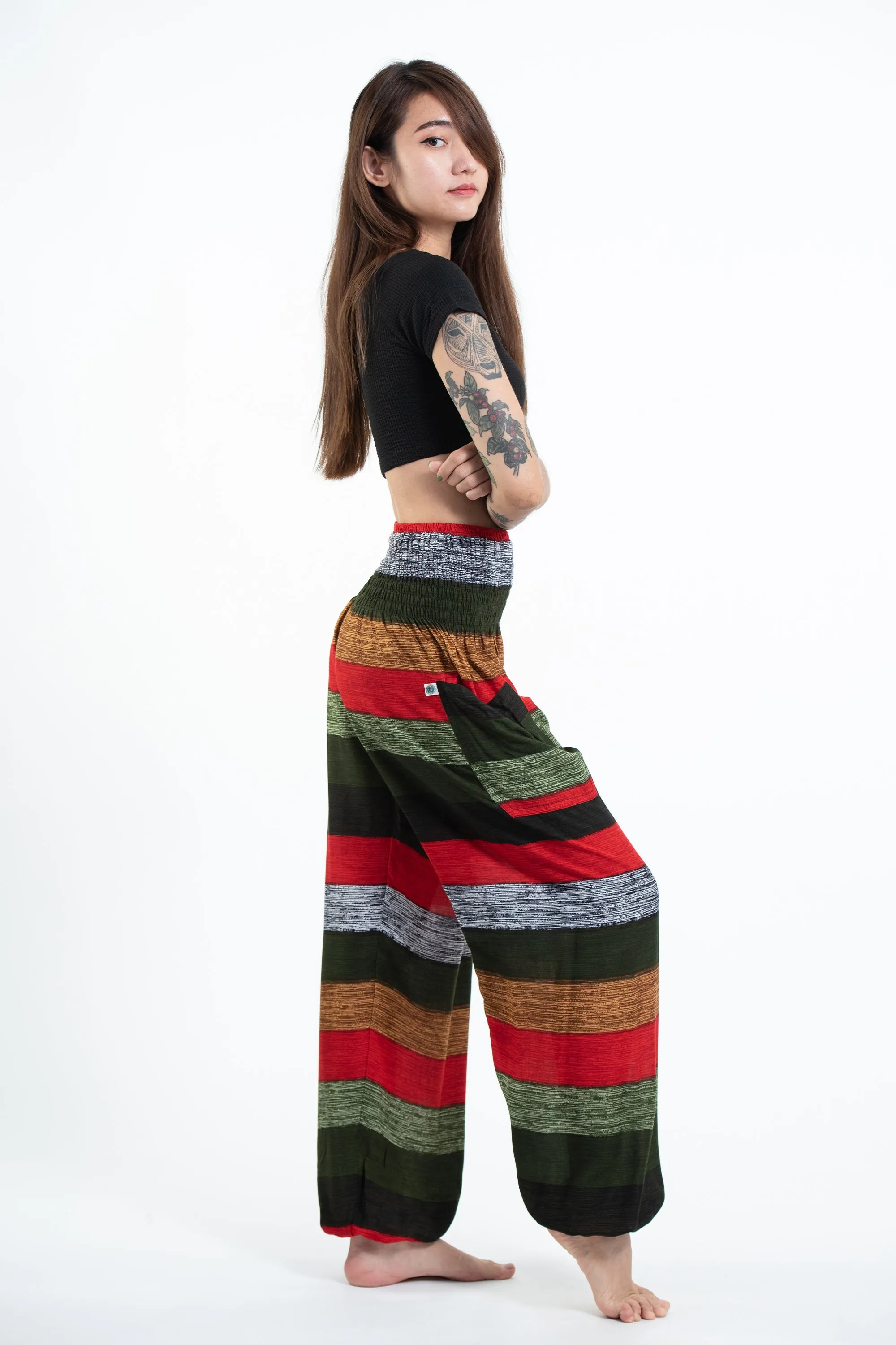 Boho Striped Women's Harem Pants in Green