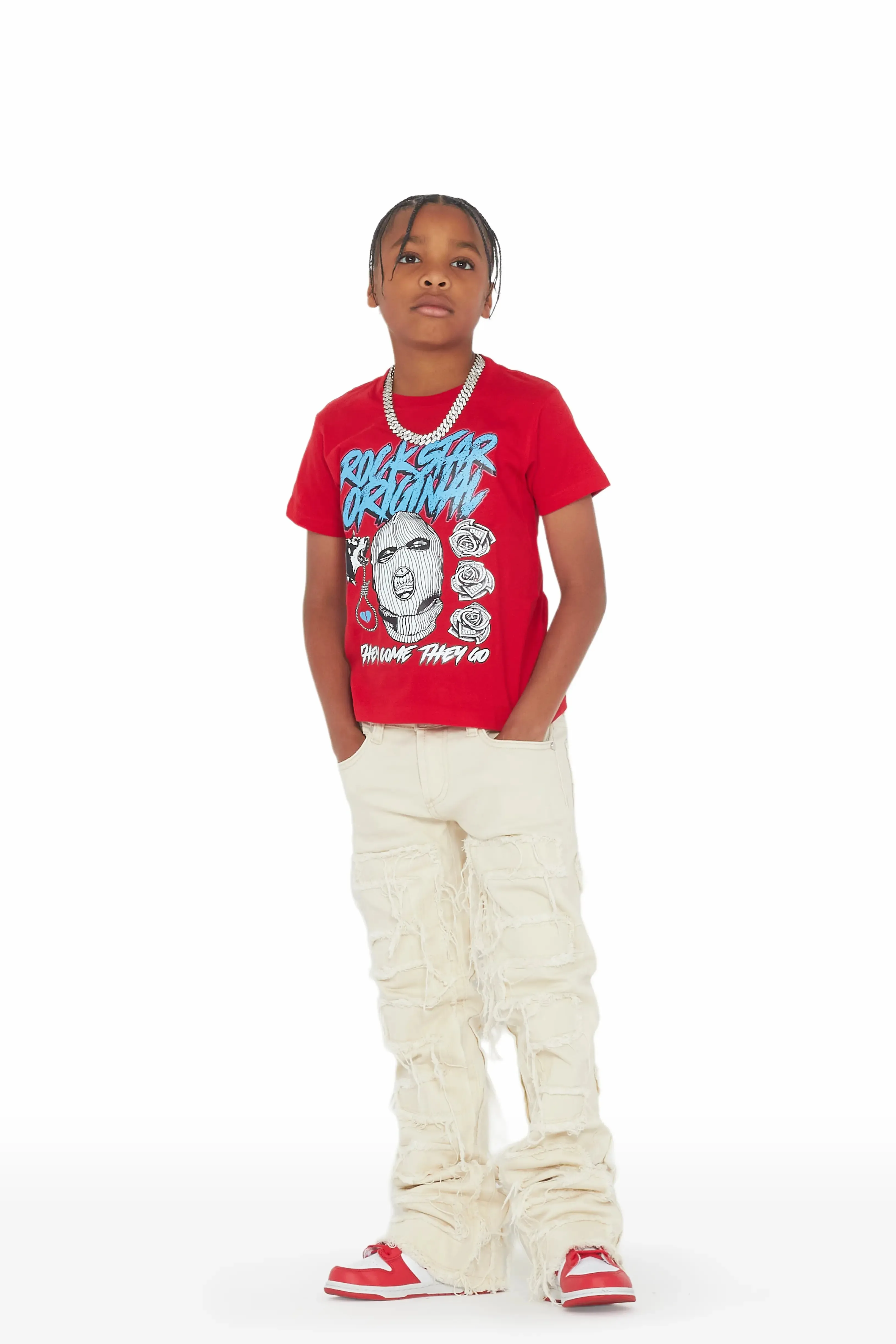 Boys Hallie Beige Super Stacked Flare Jean