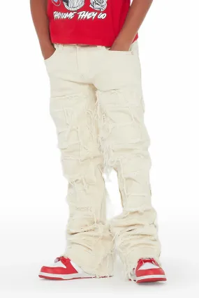 Boys Hallie Beige Super Stacked Flare Jean