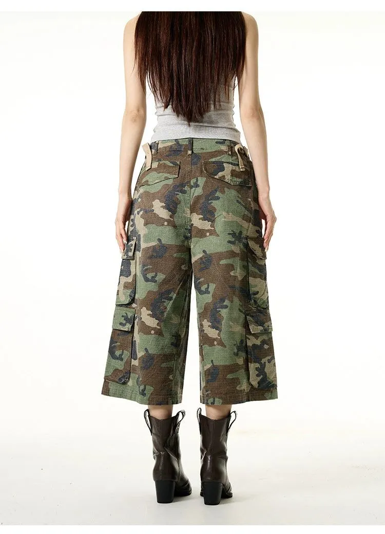 Camo Wide Leg Cargo Shorts