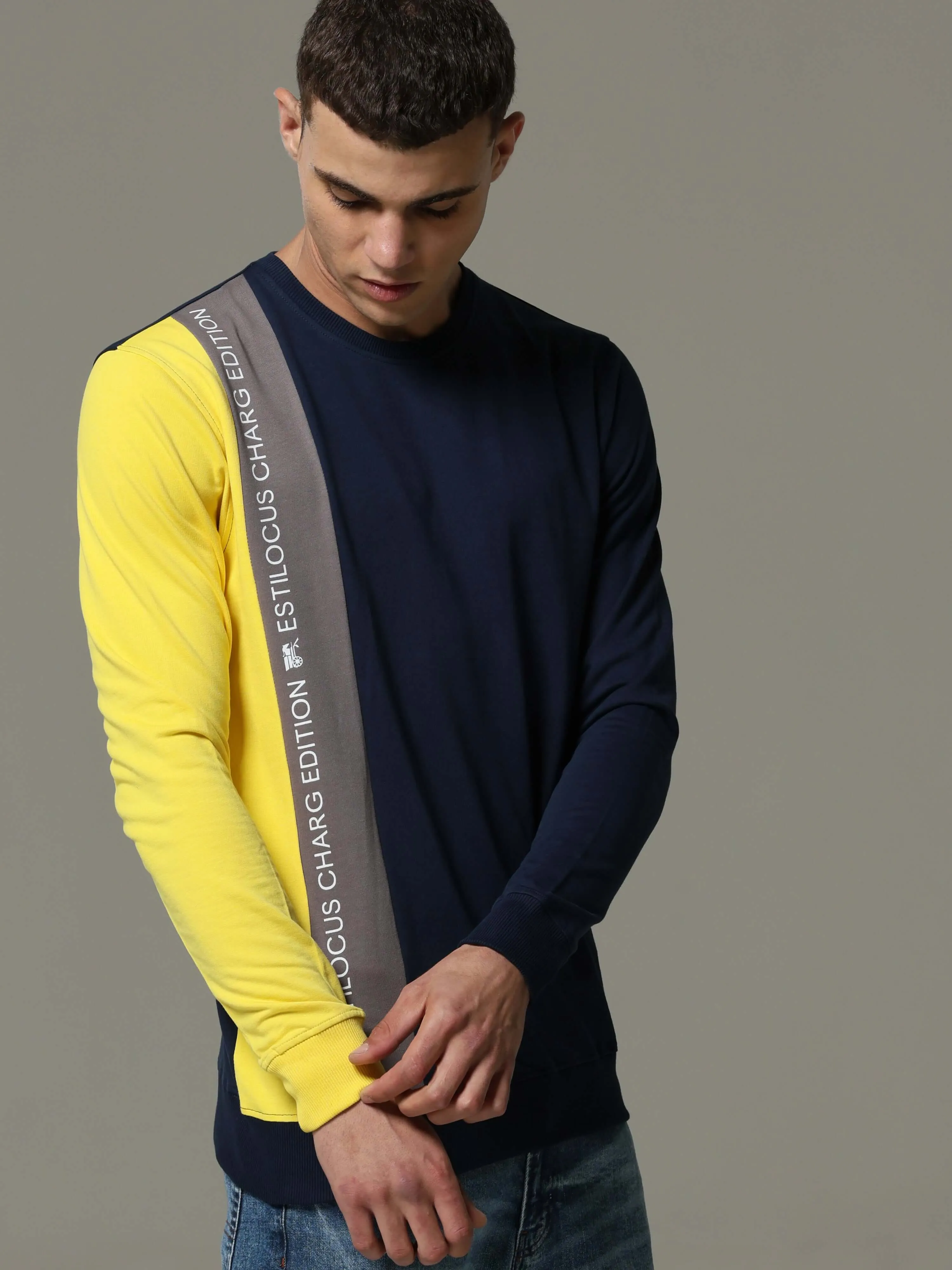 Charg Colorblock Blue Sweat Shirt