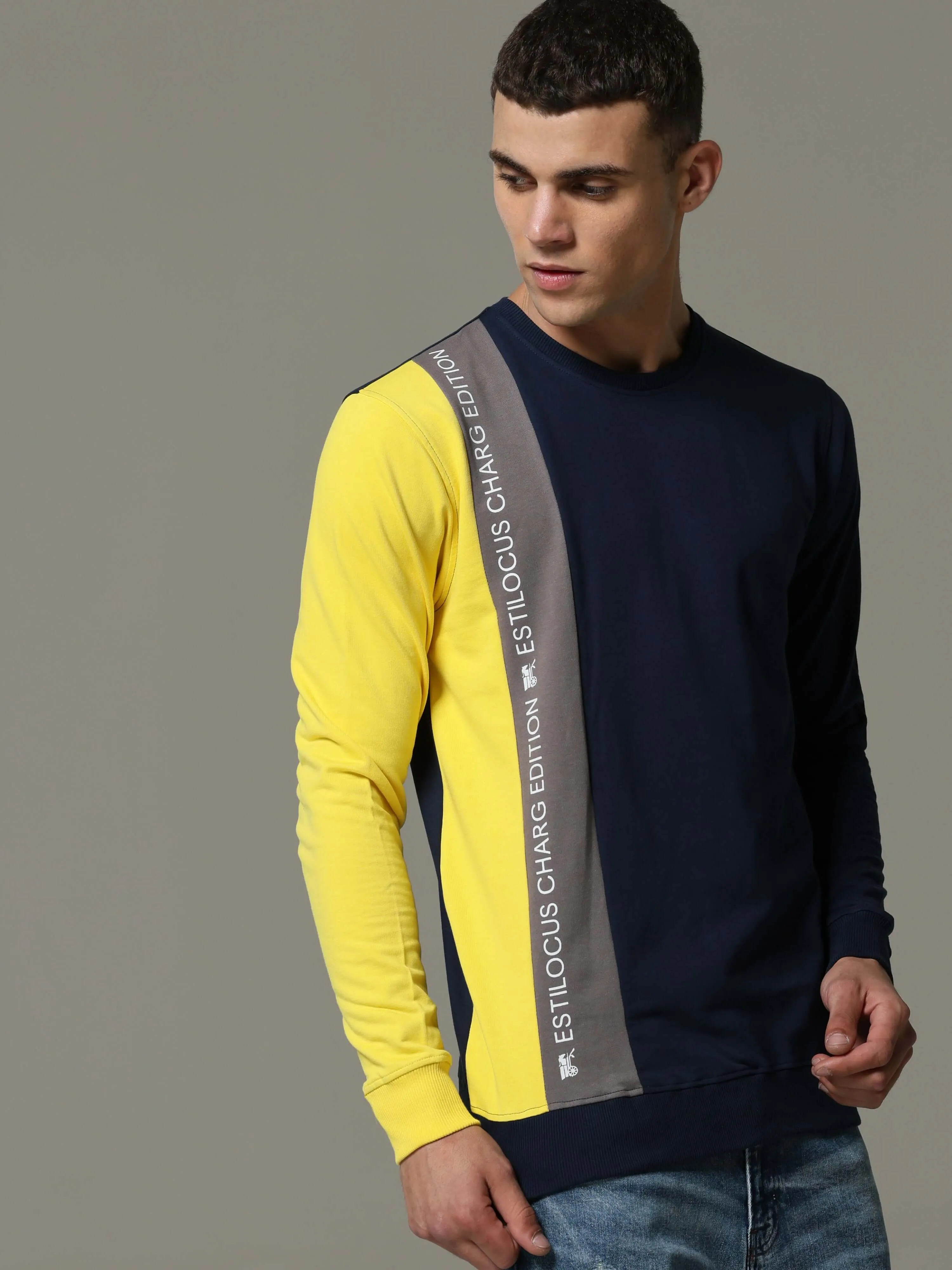 Charg Colorblock Blue Sweat Shirt