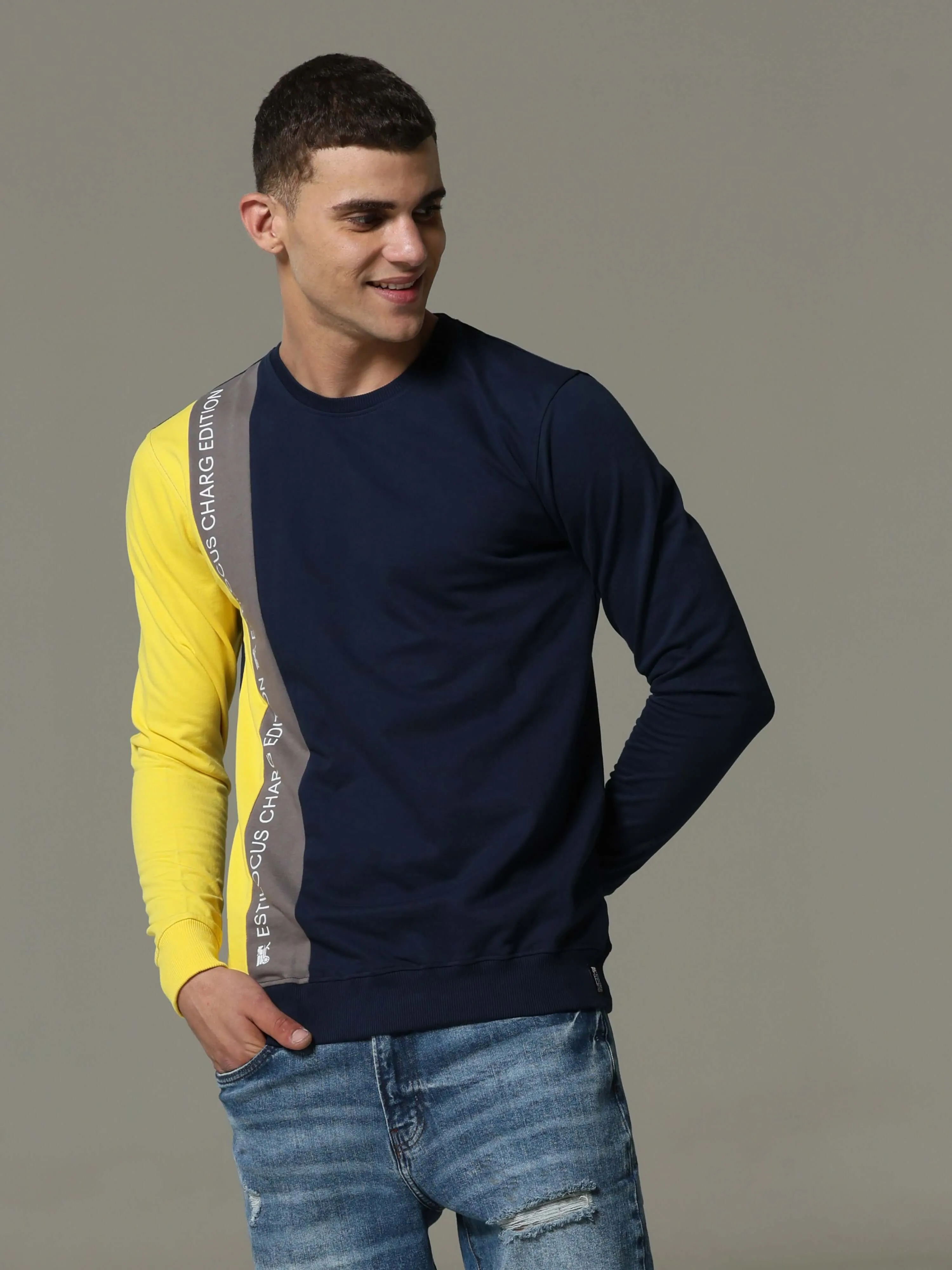 Charg Colorblock Blue Sweat Shirt