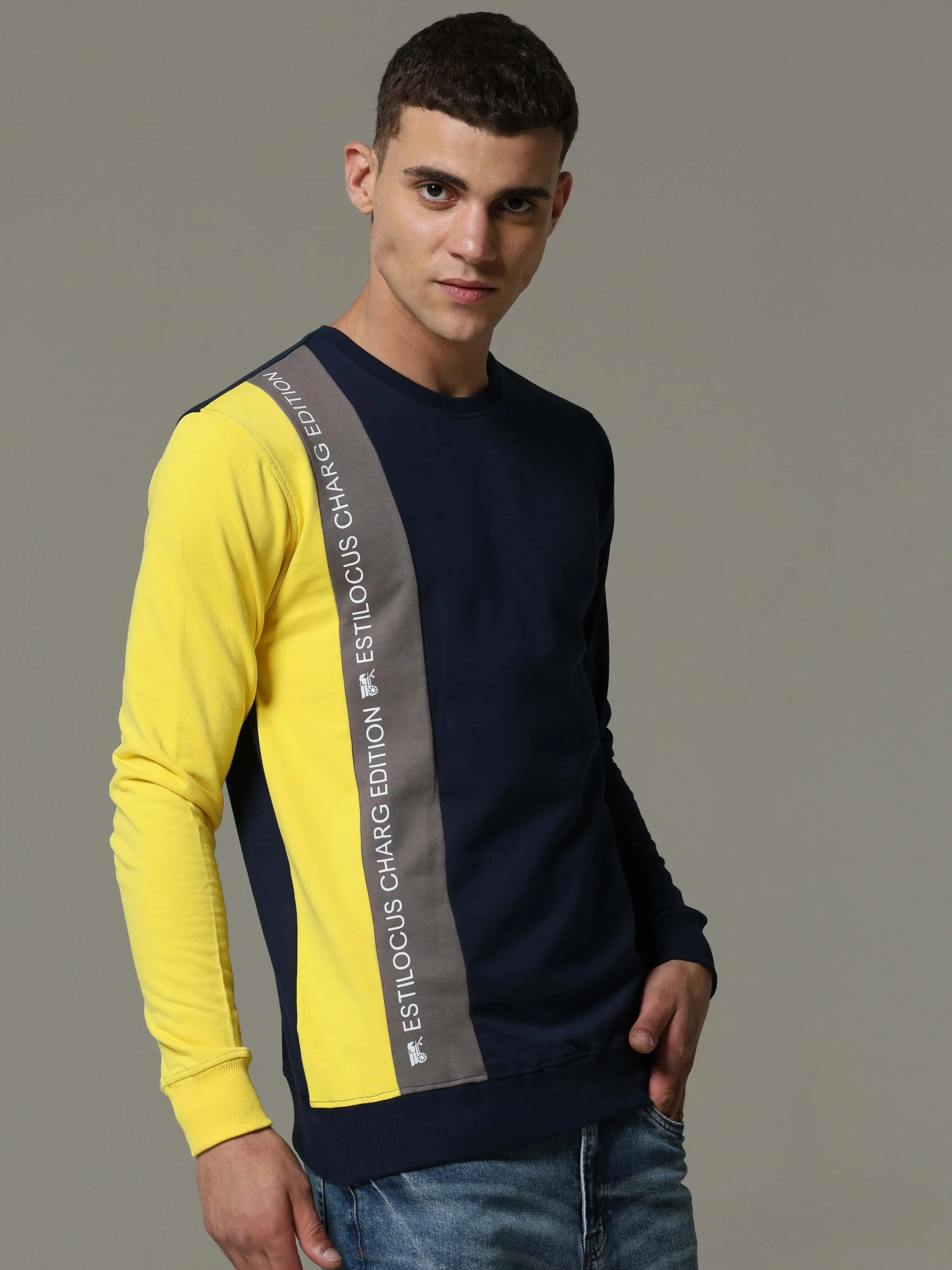 Charg Colorblock Blue Sweat Shirt