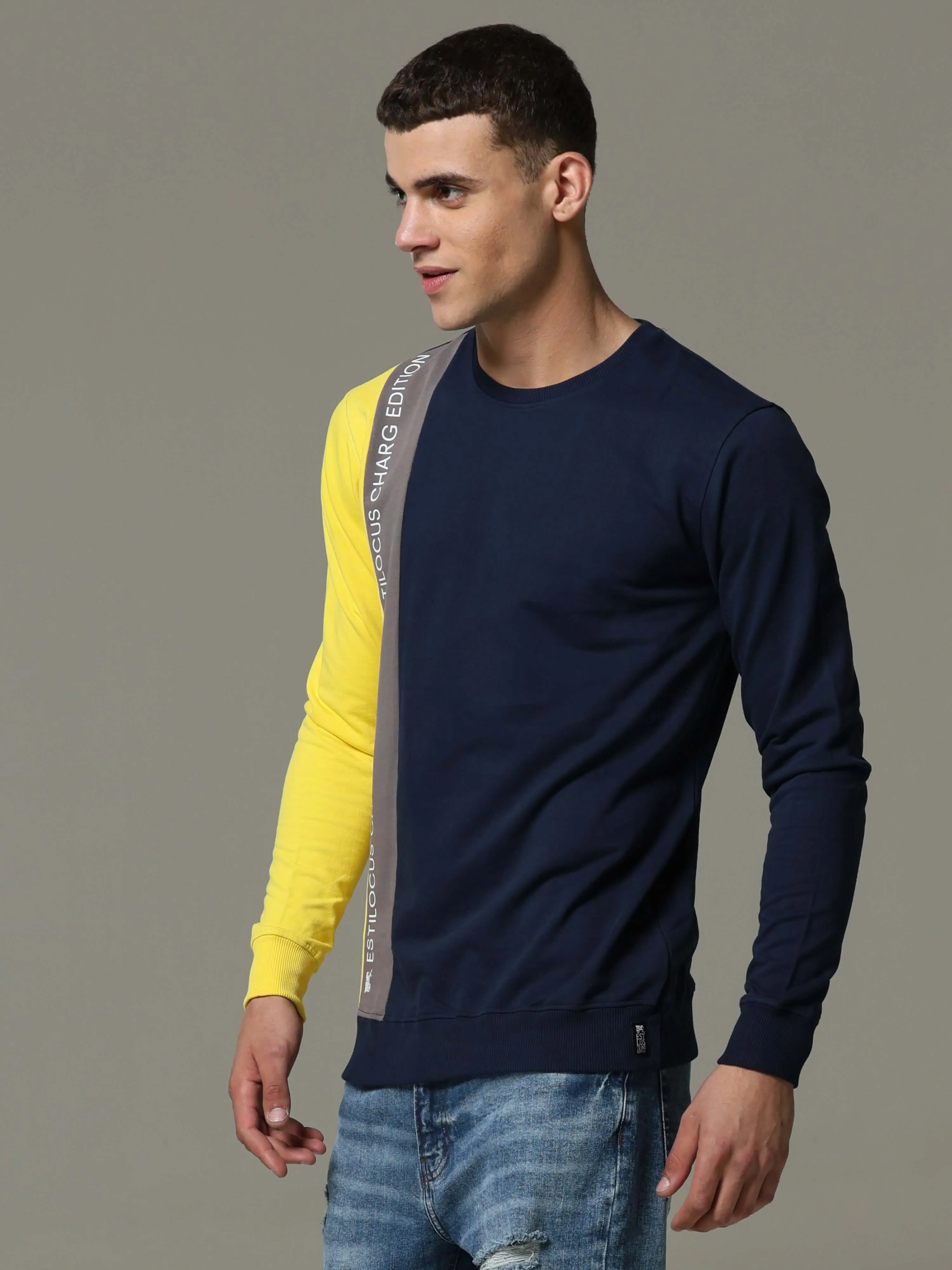 Charg Colorblock Blue Sweat Shirt