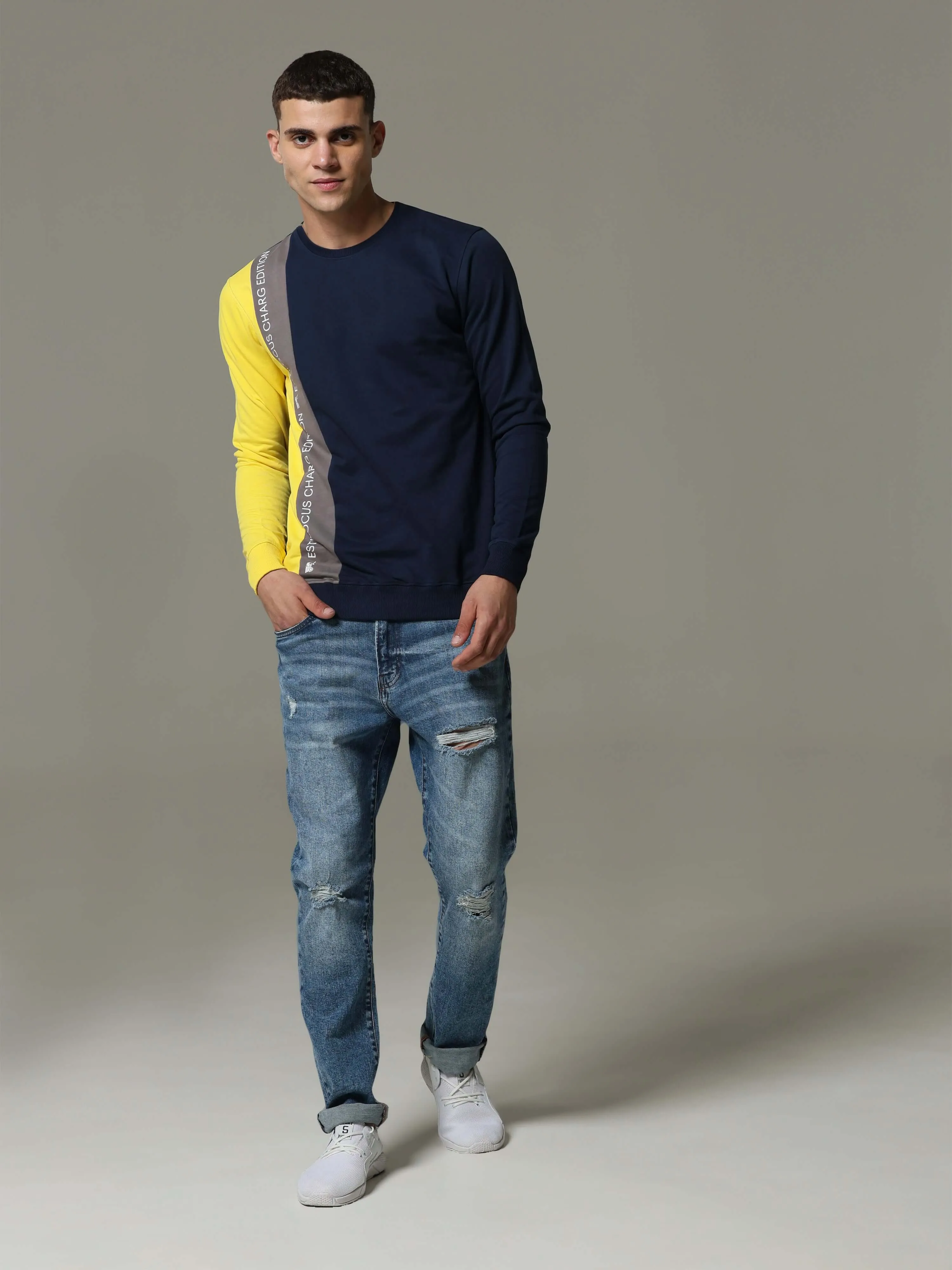 Charg Colorblock Blue Sweat Shirt