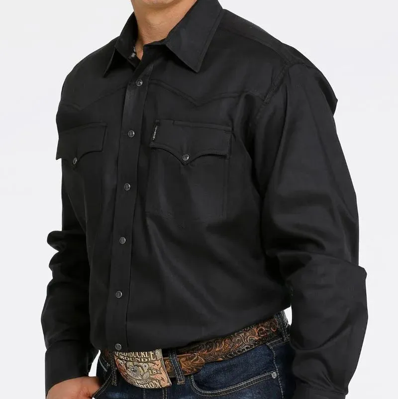 Cinch Herringbone Western Snap Shirt Black