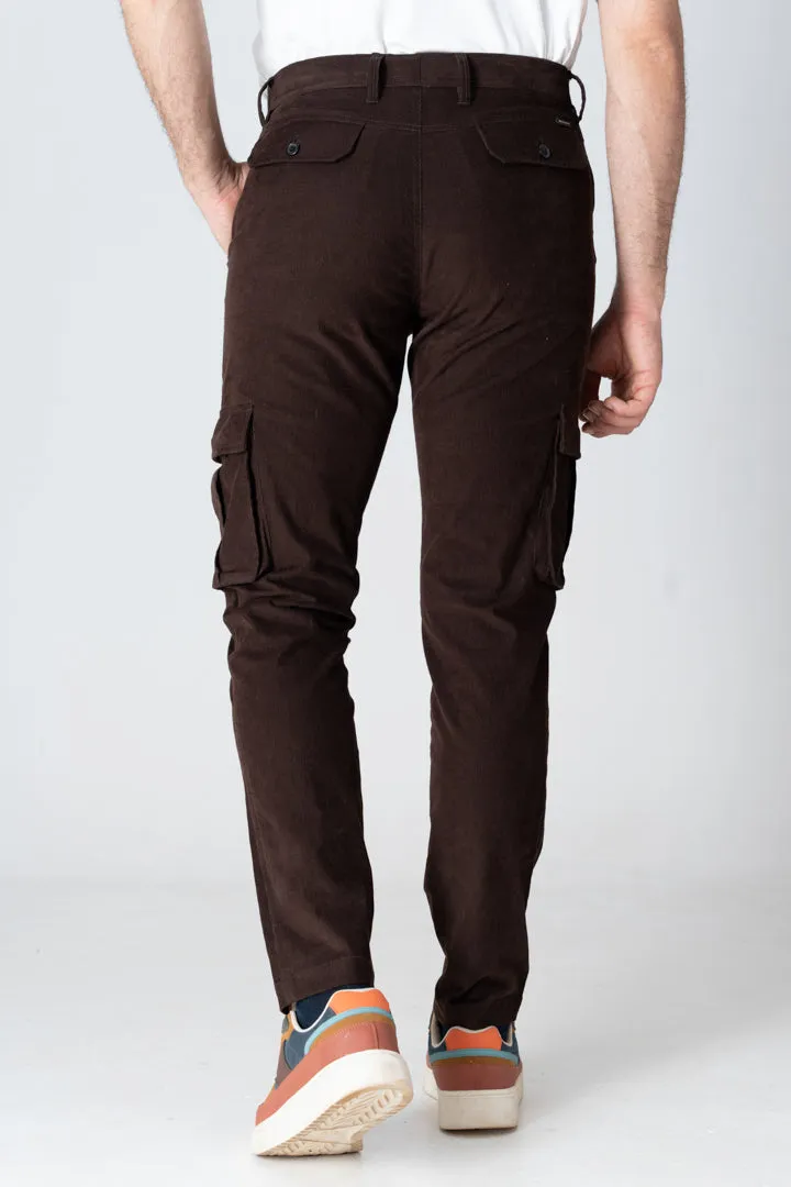 Coffee Brown Corduroy Stretch Cargo Pants