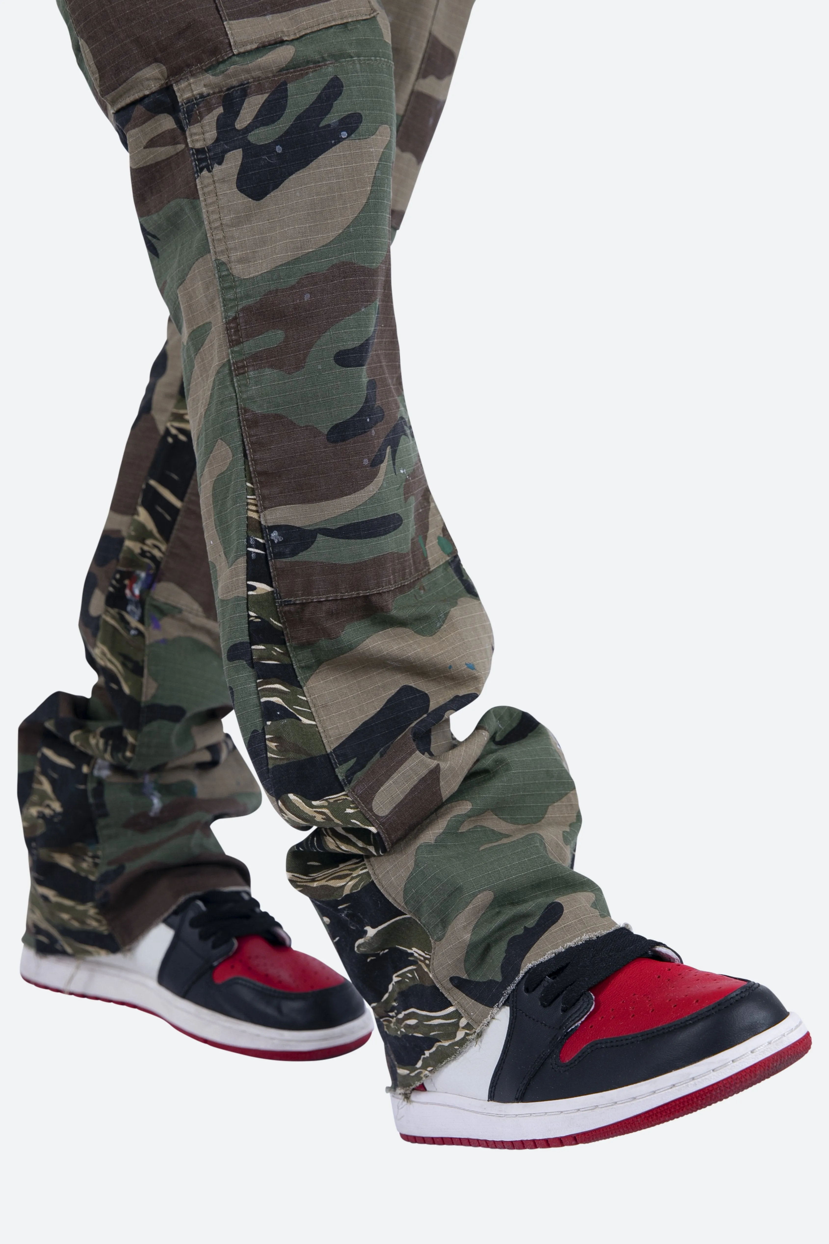 Contrast Bootcut Cargo Pants - Woodland Camo