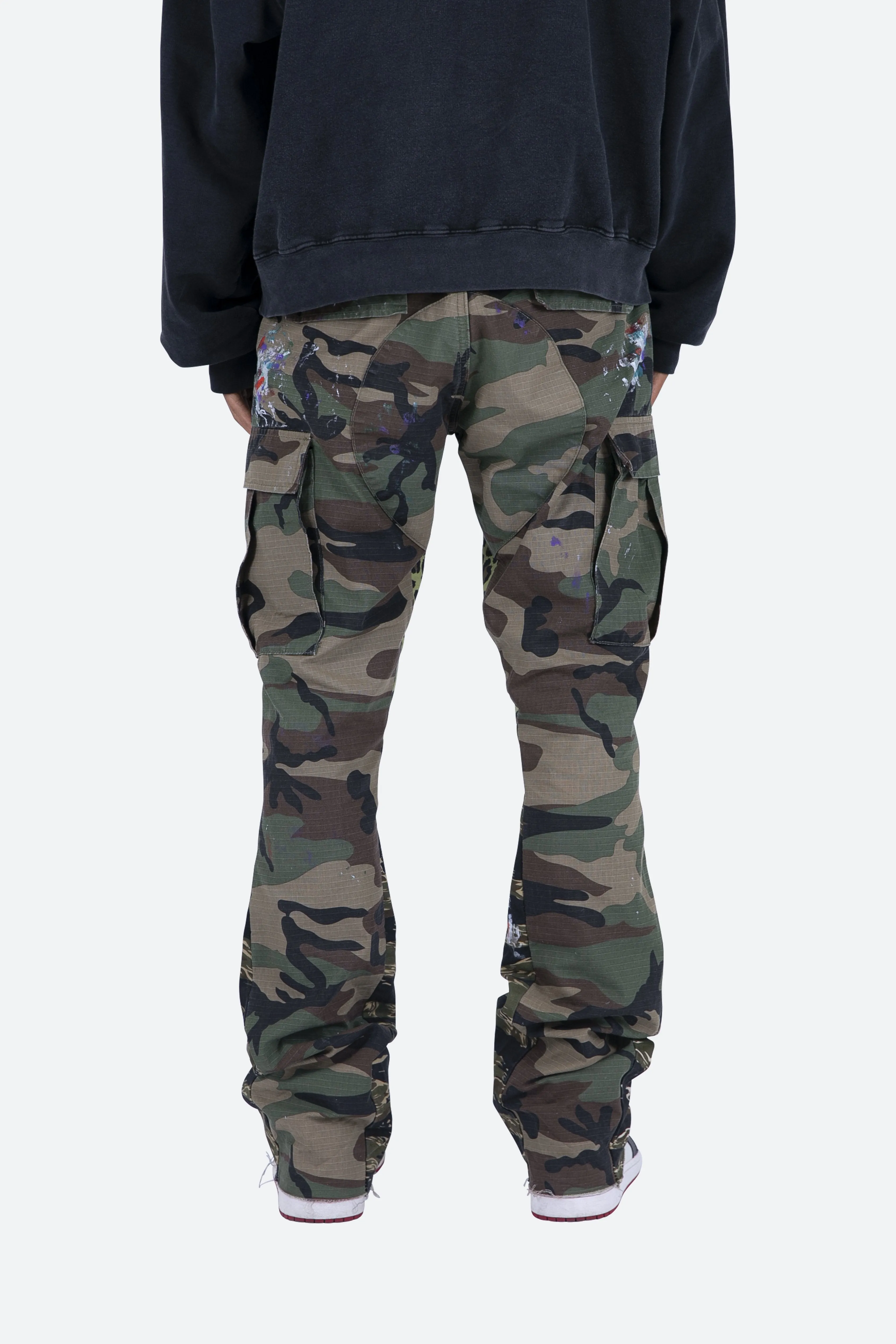 Contrast Bootcut Cargo Pants - Woodland Camo