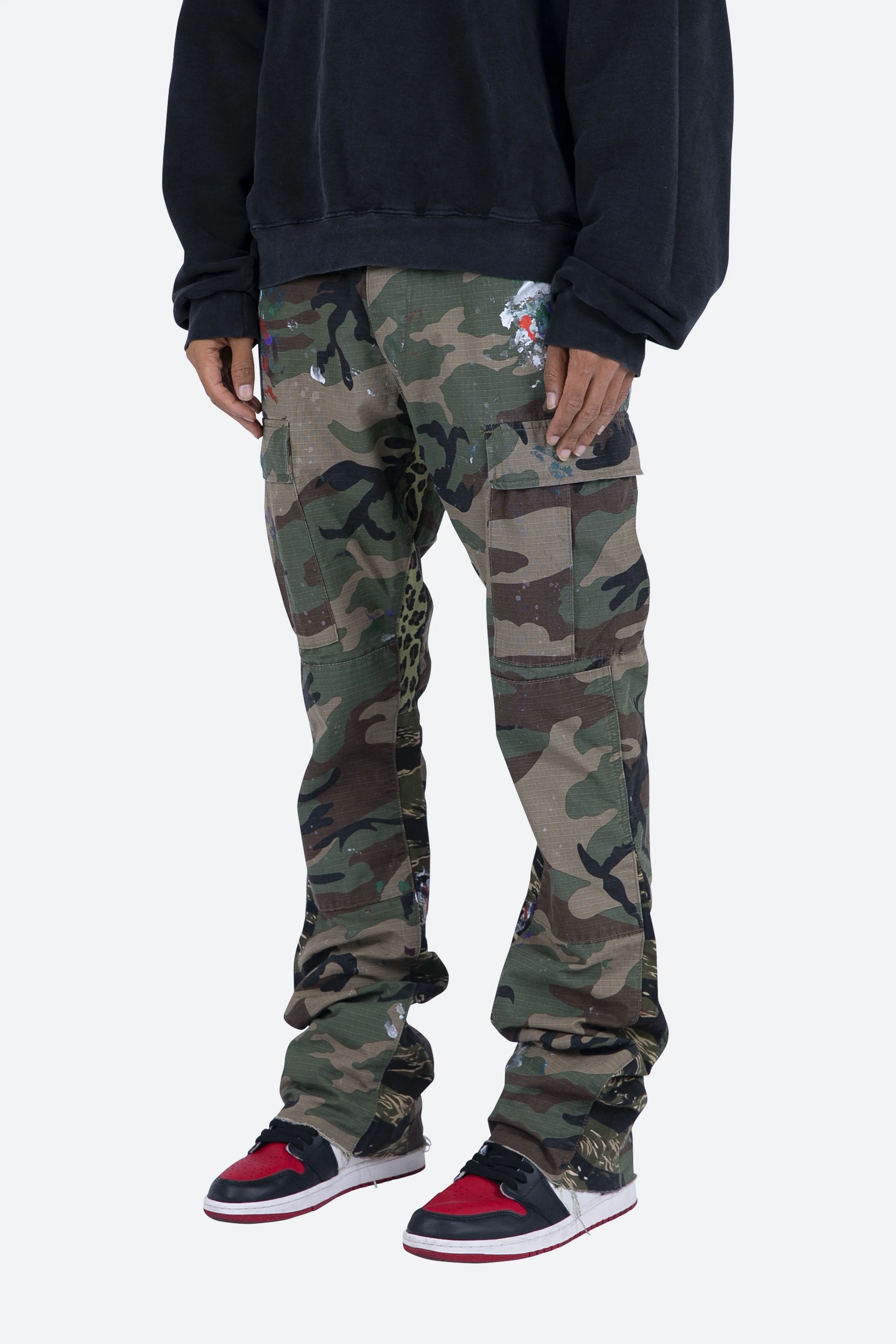 Contrast Bootcut Cargo Pants - Woodland Camo