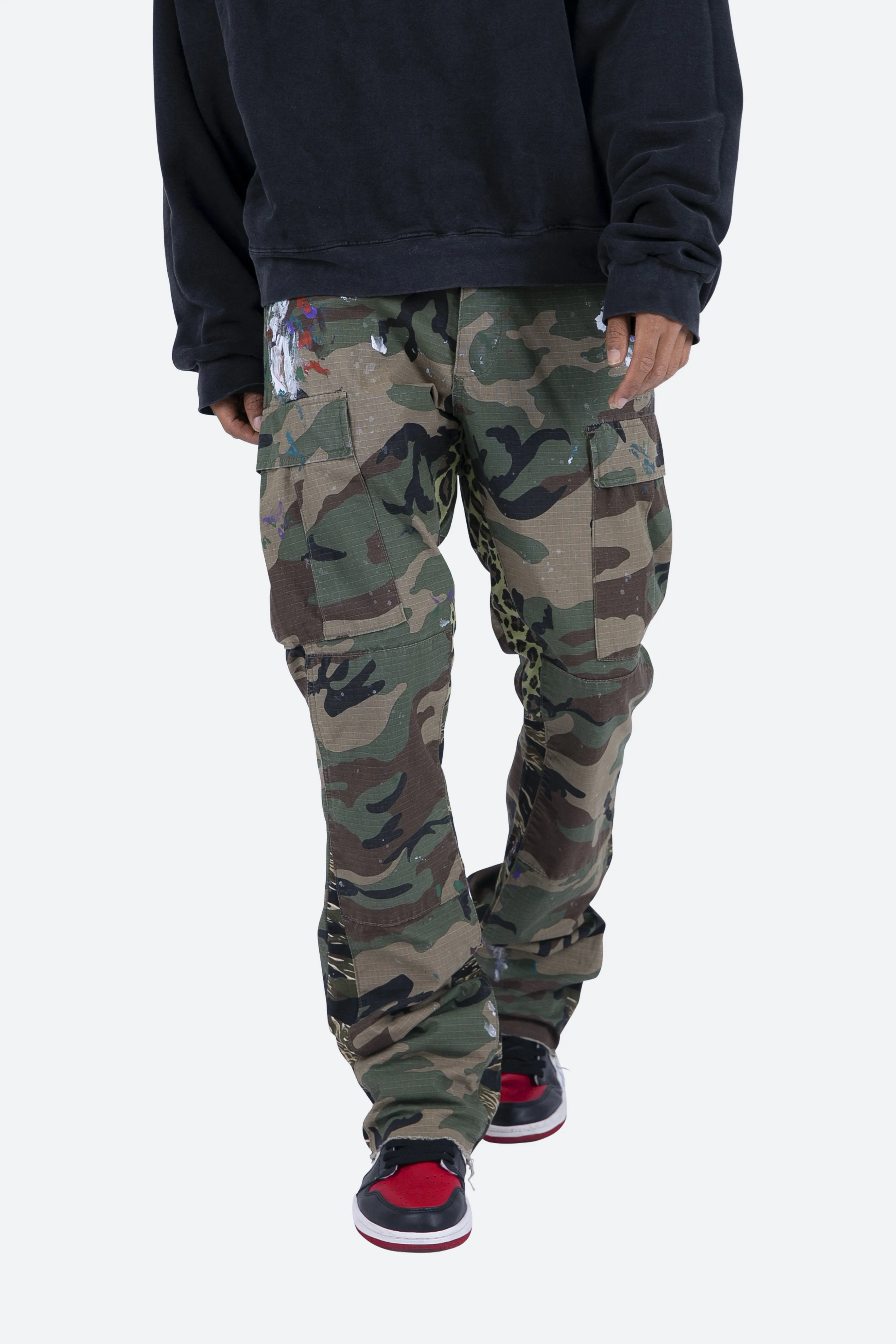 Contrast Bootcut Cargo Pants - Woodland Camo