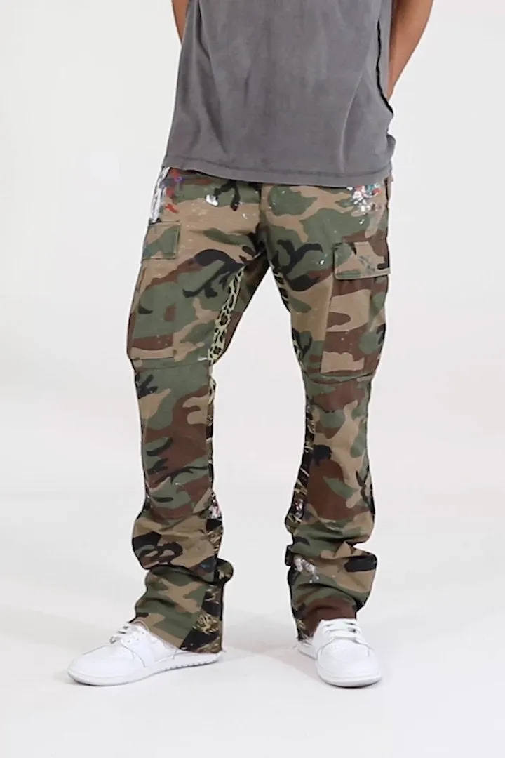 Contrast Bootcut Cargo Pants - Woodland Camo