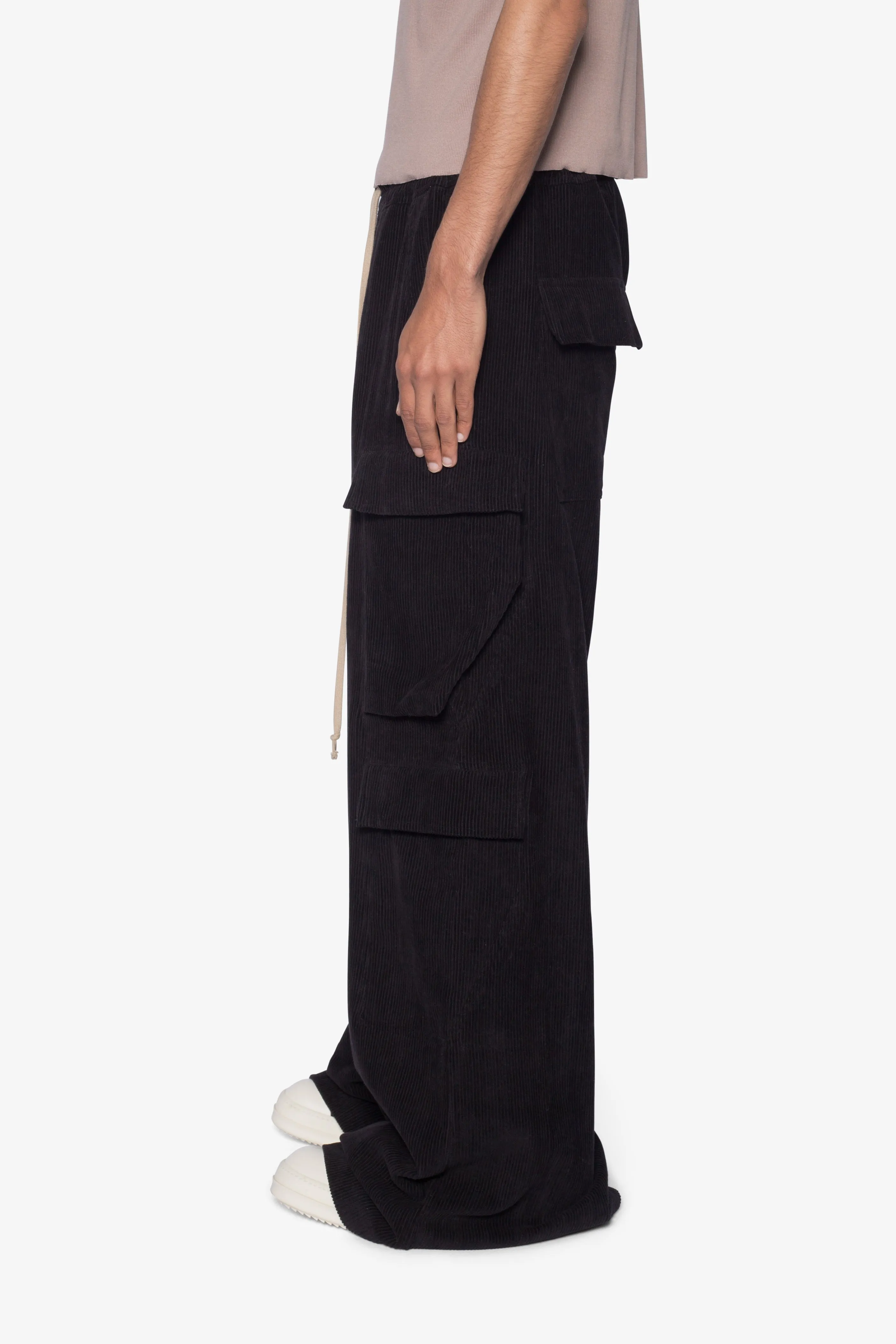 Corduroy Rave Double Cargo Pants - Black