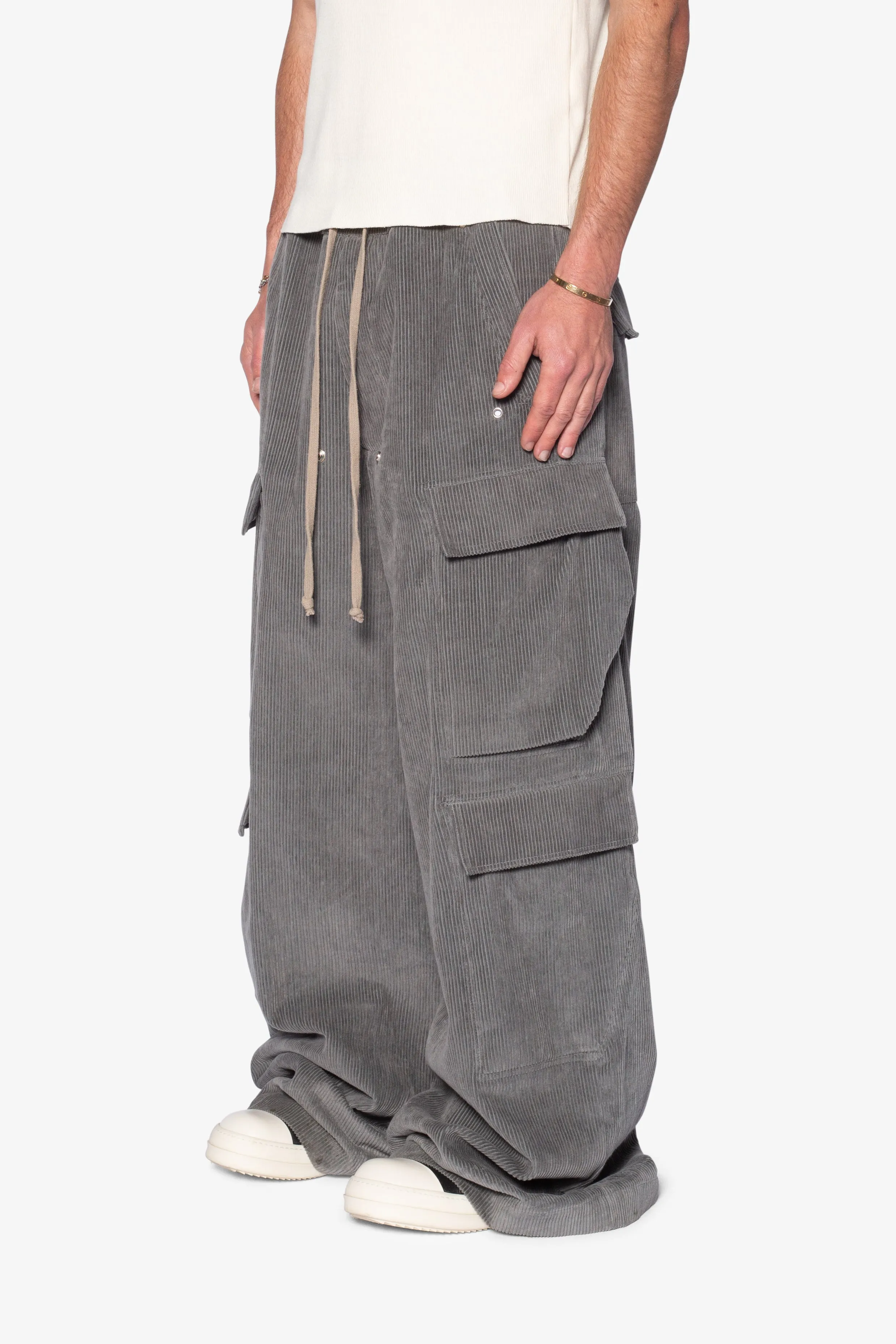 Corduroy Rave Double Cargo Pants - Grey