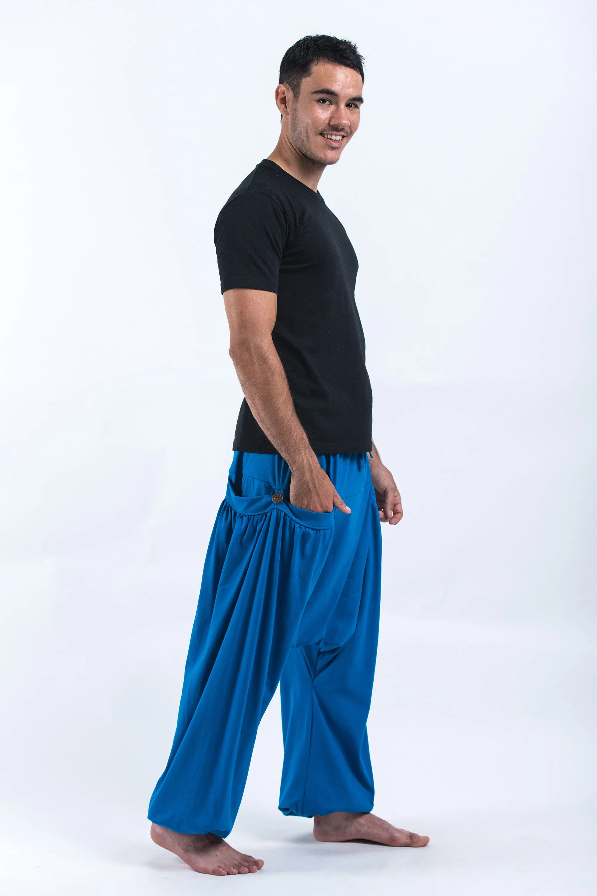 Cotton Men Harem Pants in Solid Blue