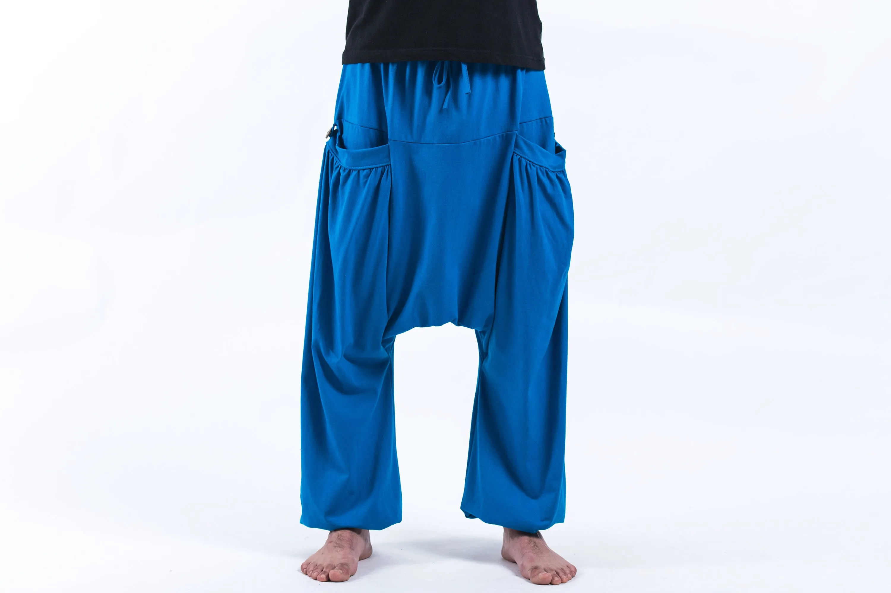 Cotton Men Harem Pants in Solid Blue