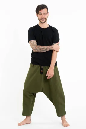 Cotton Men's Harem Pants with Faux Buttons in Green