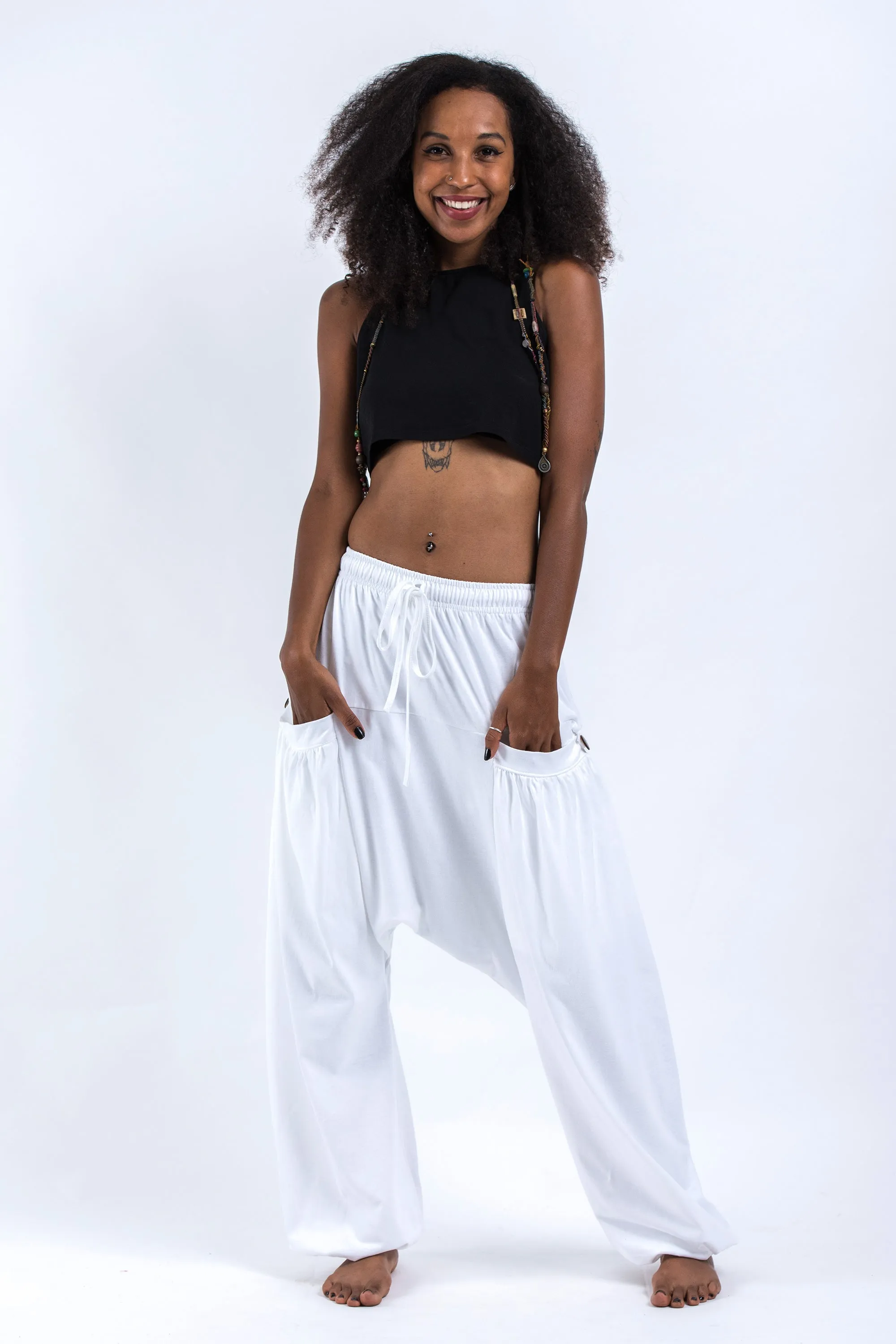 Cotton Women Harem Pants in Solid White