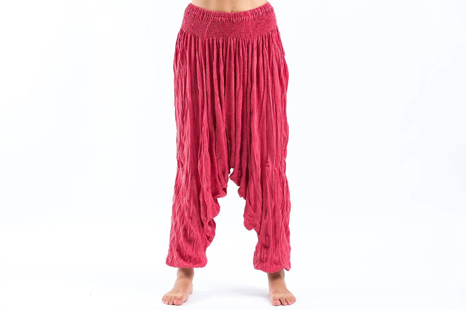 Crinkled Cotton Harem Pants in Red