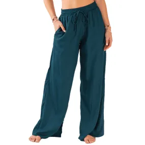 Deep Teal Wide Leg Drawstring Pants