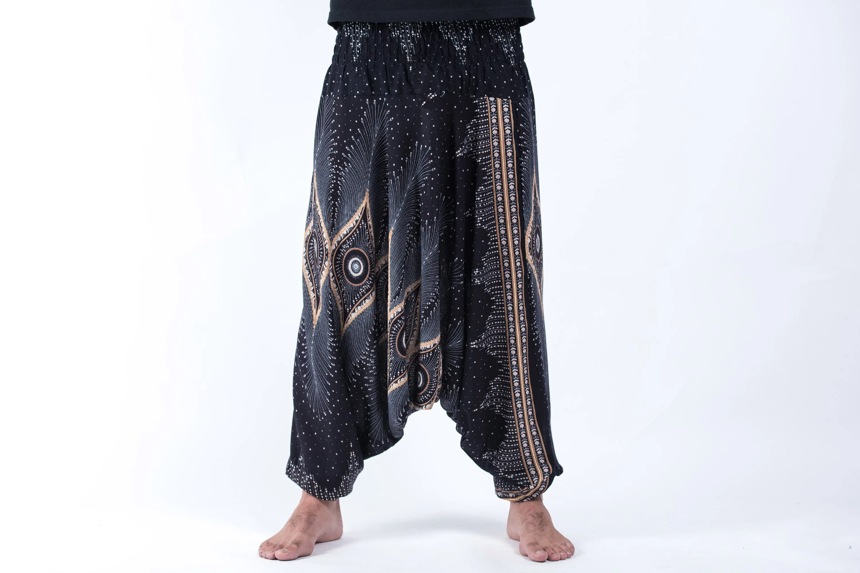 Diamond Peacock Drop Crotch Men's Harem Pants in Black