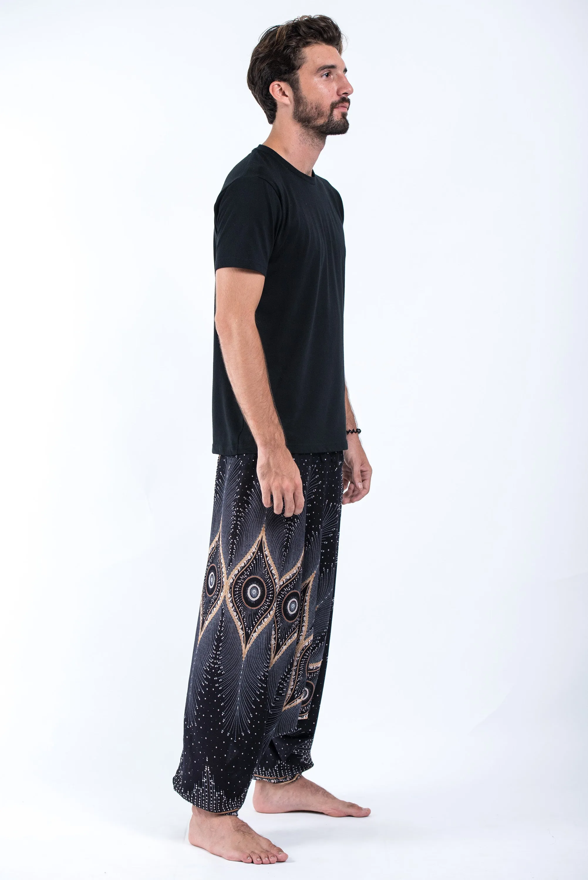 Diamond Peacock Drop Crotch Men's Harem Pants in Black