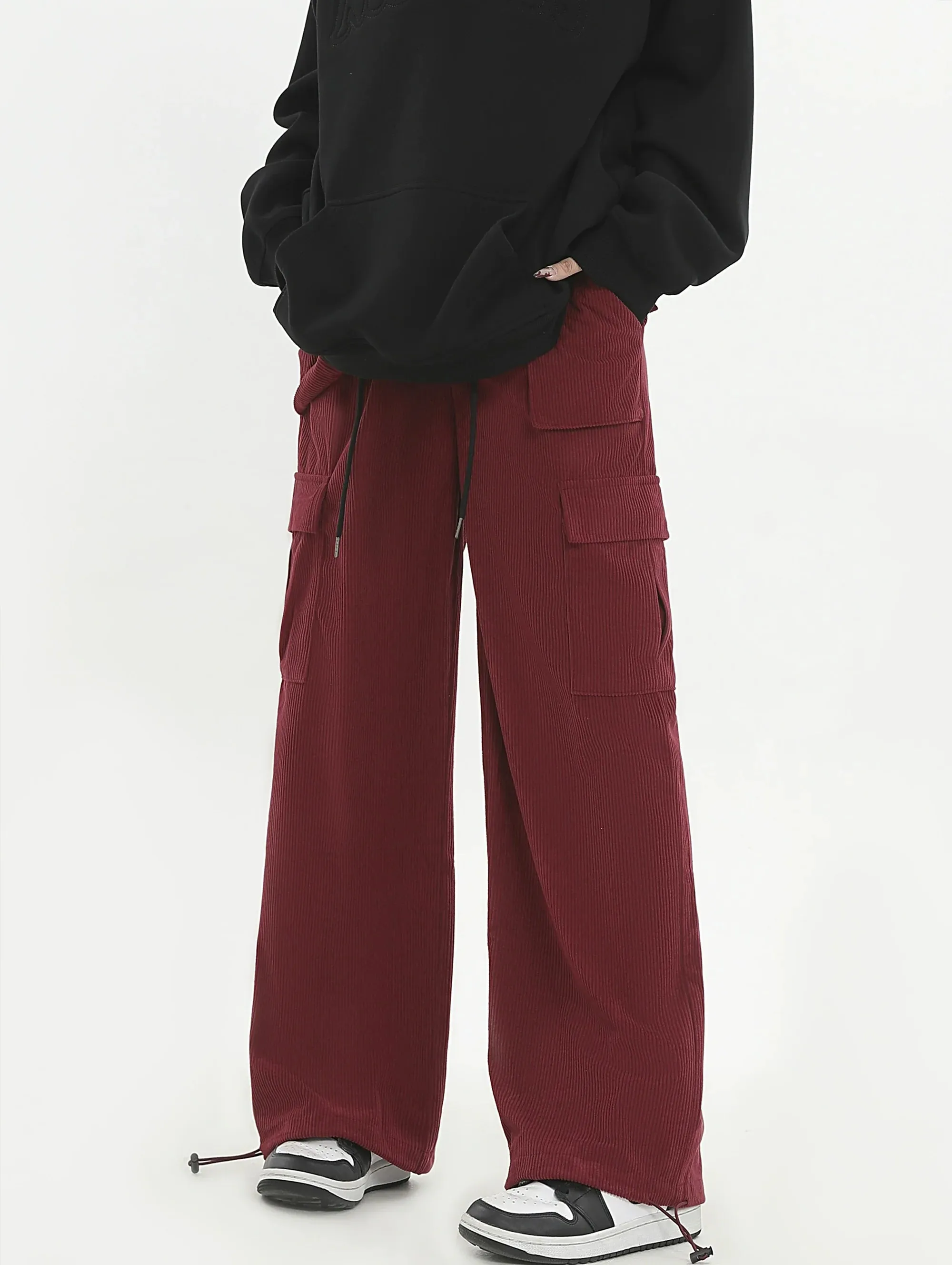 Drawstring Corduroy Cargo Pants